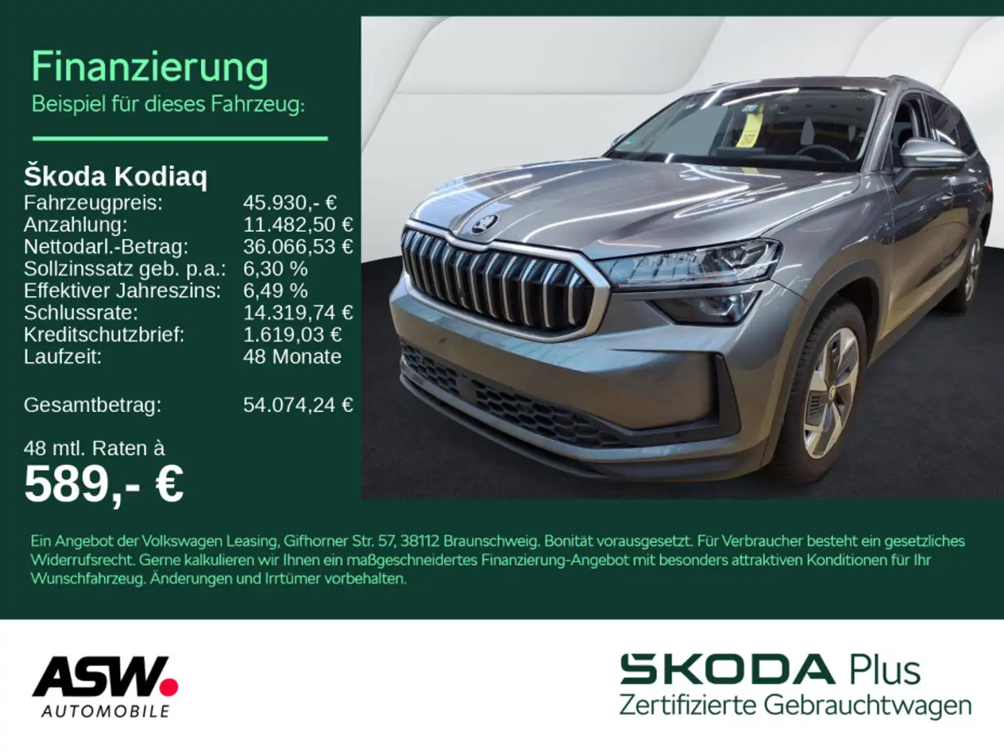 Skoda Kodiaq Selection 4x4 2.0TDI DSG LED Nav HUD PANO Grau - 1
