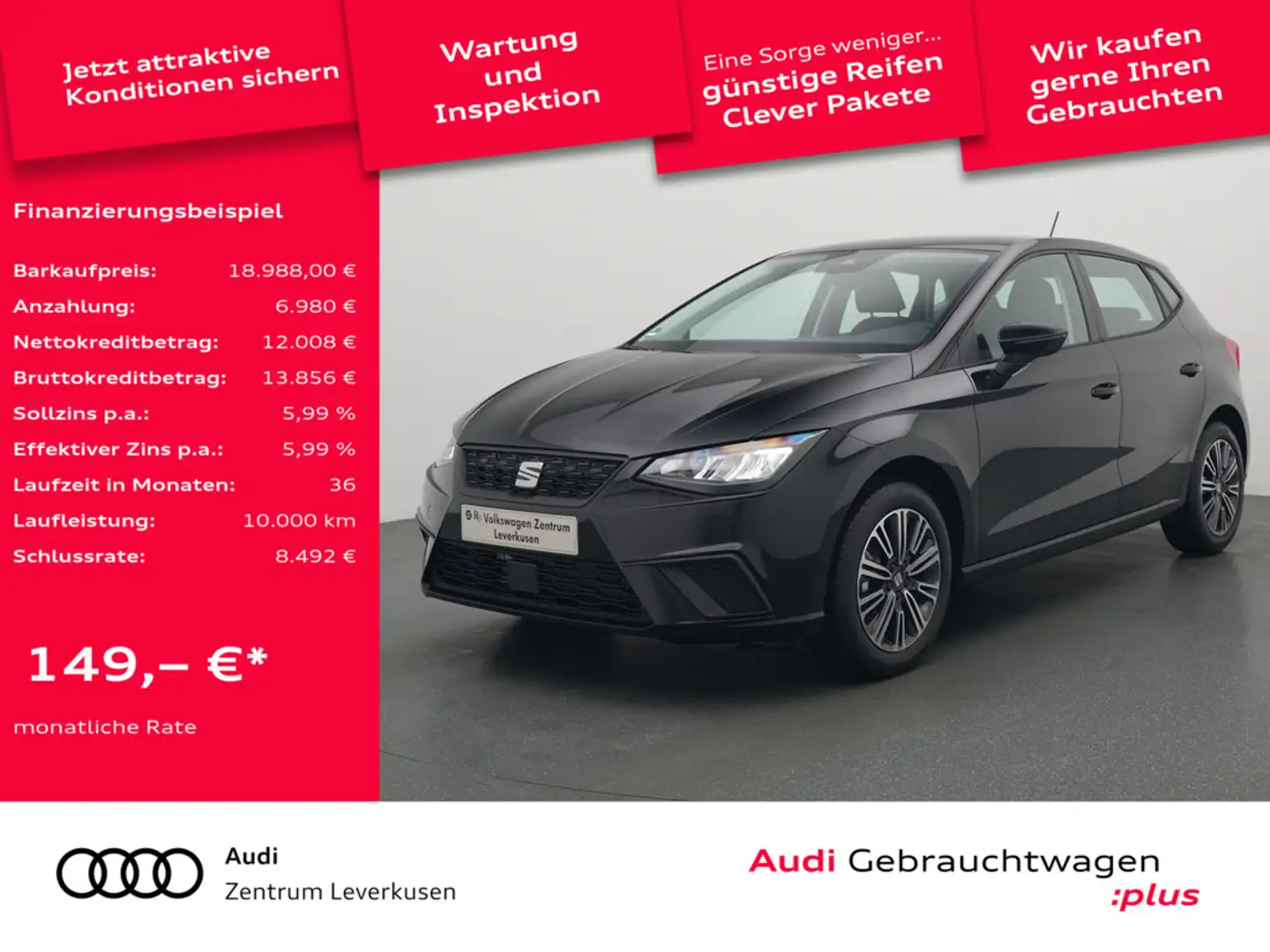 SEAT Ibiza Style SHZ LED PDC VIRT CARPLAY PORT NAV Schwarz - 1