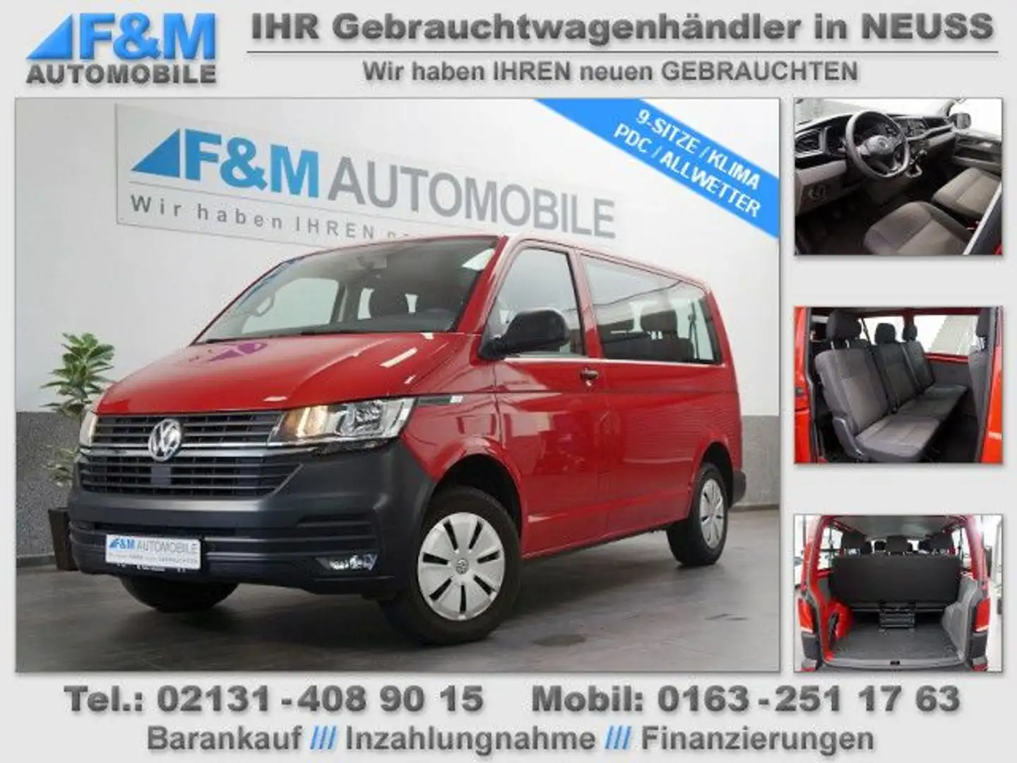 Volkswagen T6 Transporter T6.1  Transporter Kombi 9 Sitze Klima PDC Piros - 1
