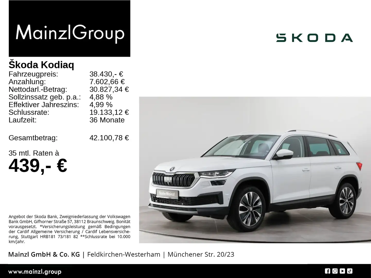 Skoda Kodiaq 2.0 TDI 4x4 DSG Tour AHK Stdhz ACC Kamera Weiß - 1
