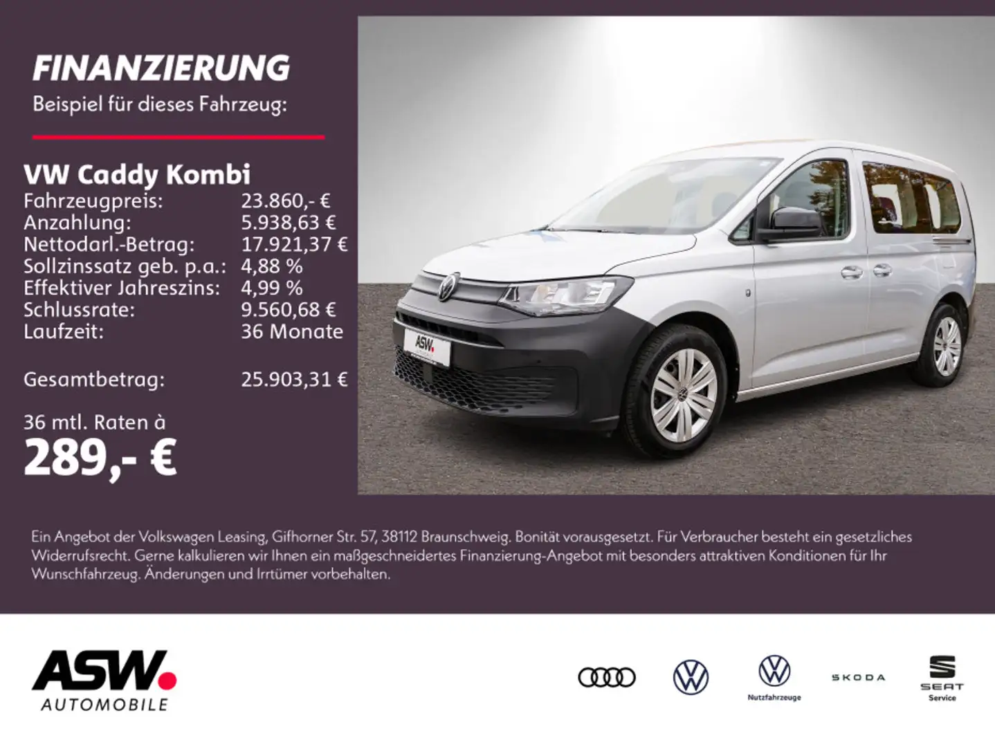 Volkswagen Caddy Caddy Kombi 2.0TDI Navi ACC PDC SHZ Standheizung Silber - 1