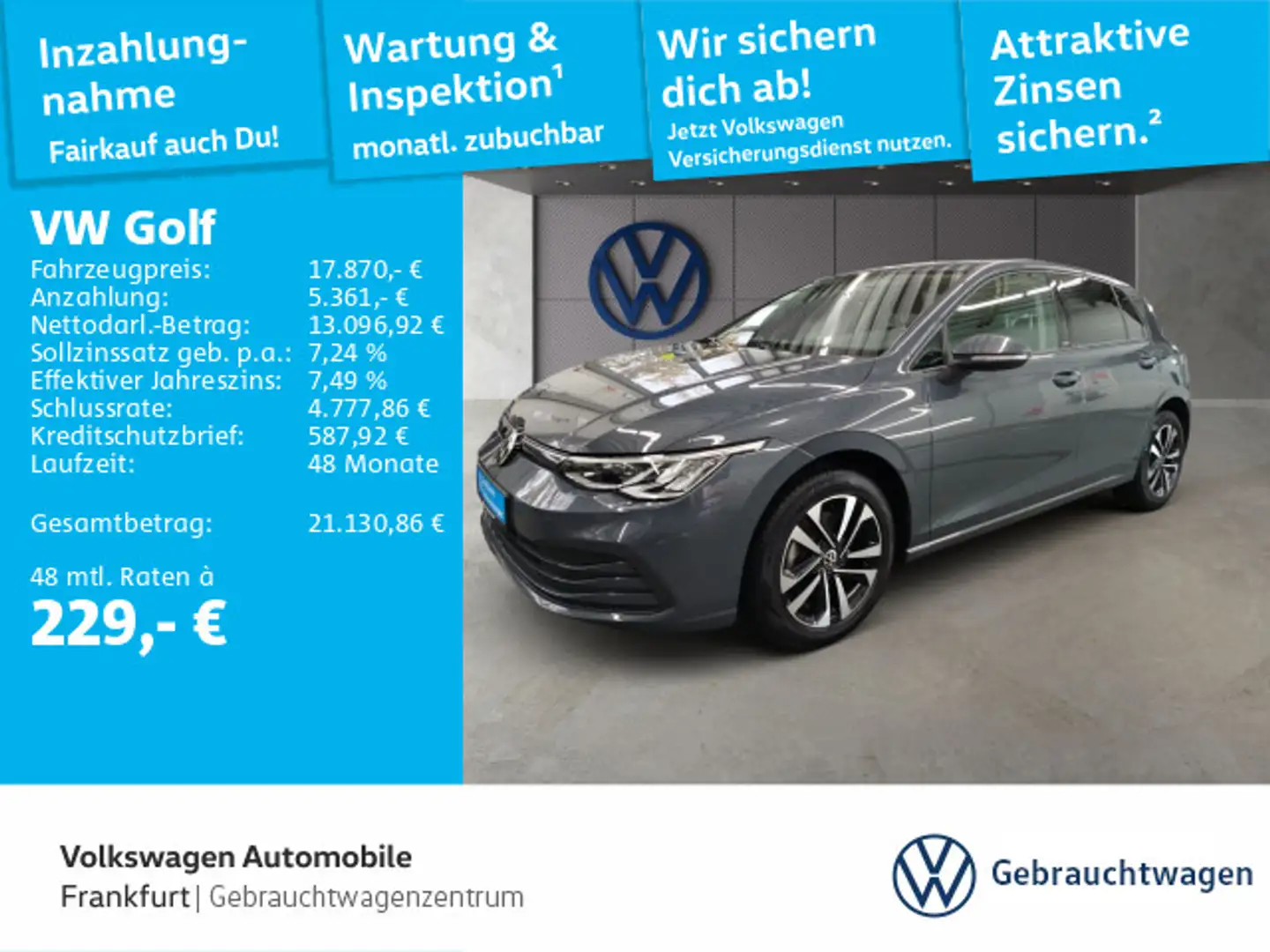 Volkswagen Golf VIII 2.0 TDI United Navi LED DAB+ FrontAssi Gris - 1