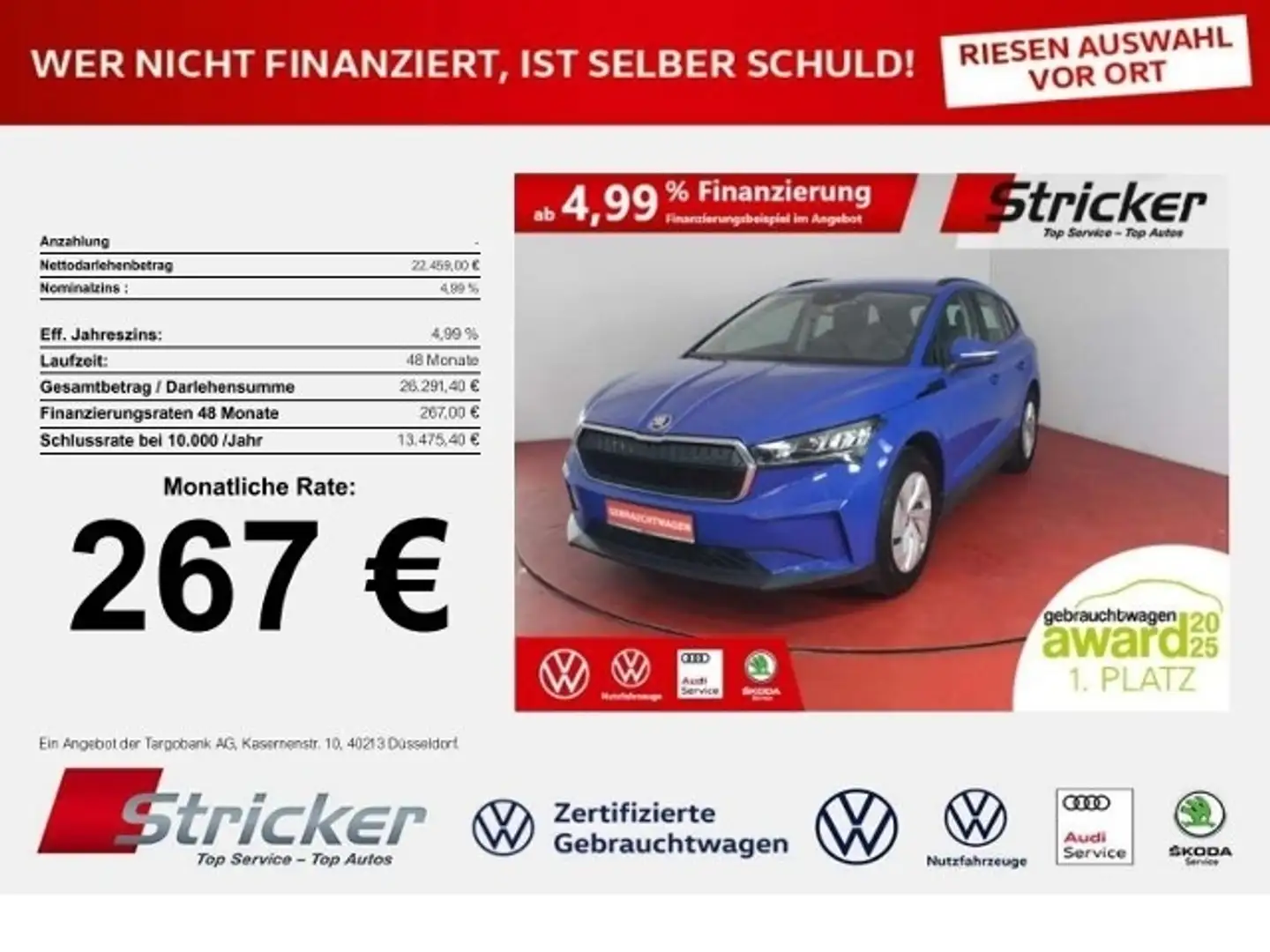 Skoda Enyaq iV50 Loft 267,-ohne Anzahlung Navi Blau - 1