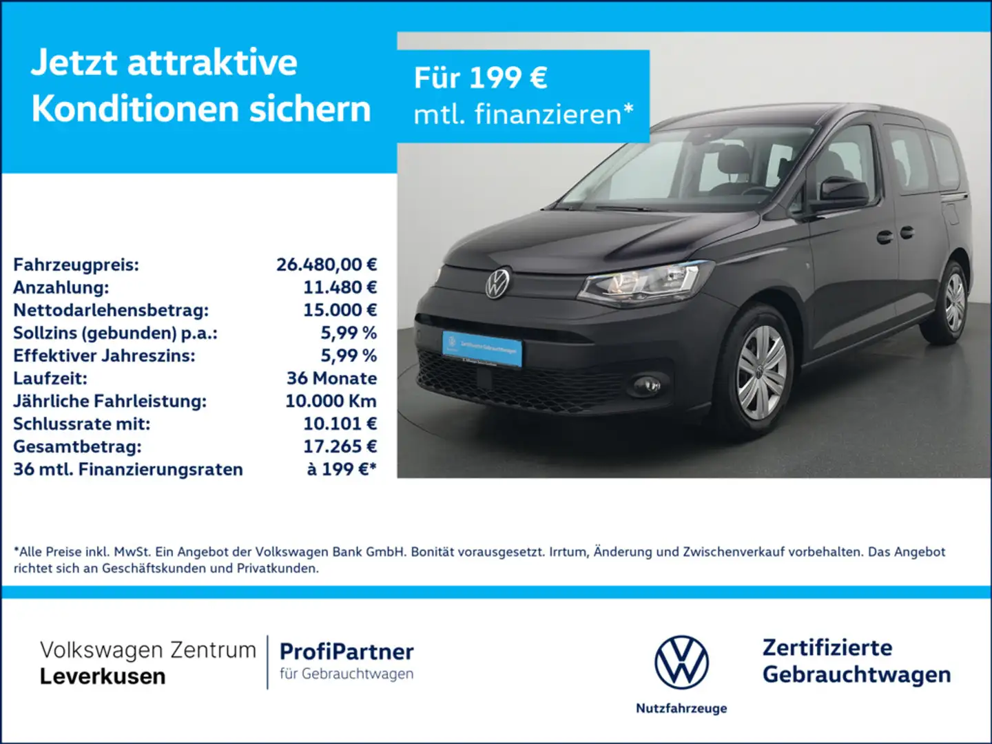 Volkswagen Caddy DSG NAVI ACC CARPLAY SHZ PDC Schwarz - 1