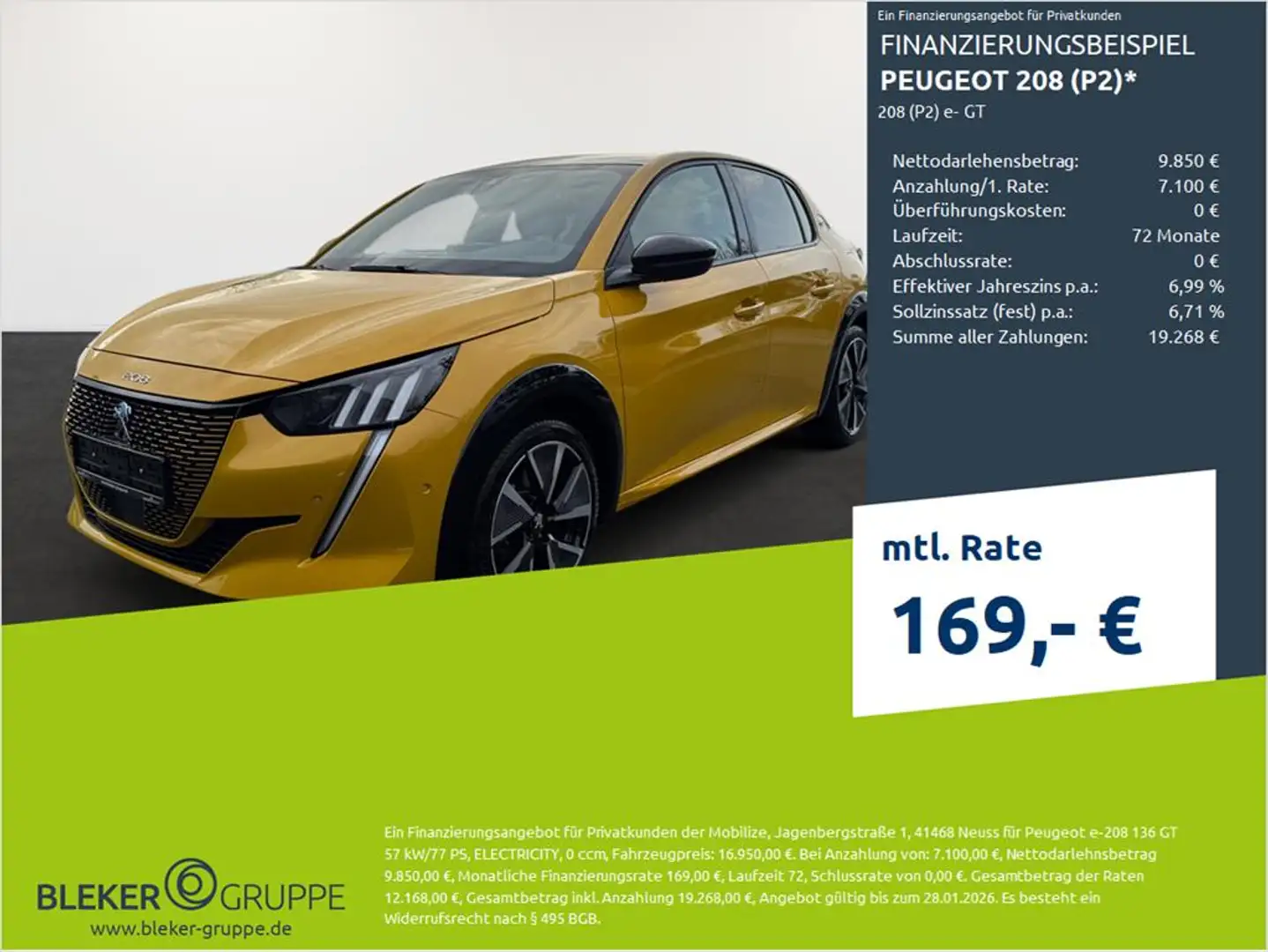 Peugeot e-208 208 GT ELektromotor 100 Gelb - 1
