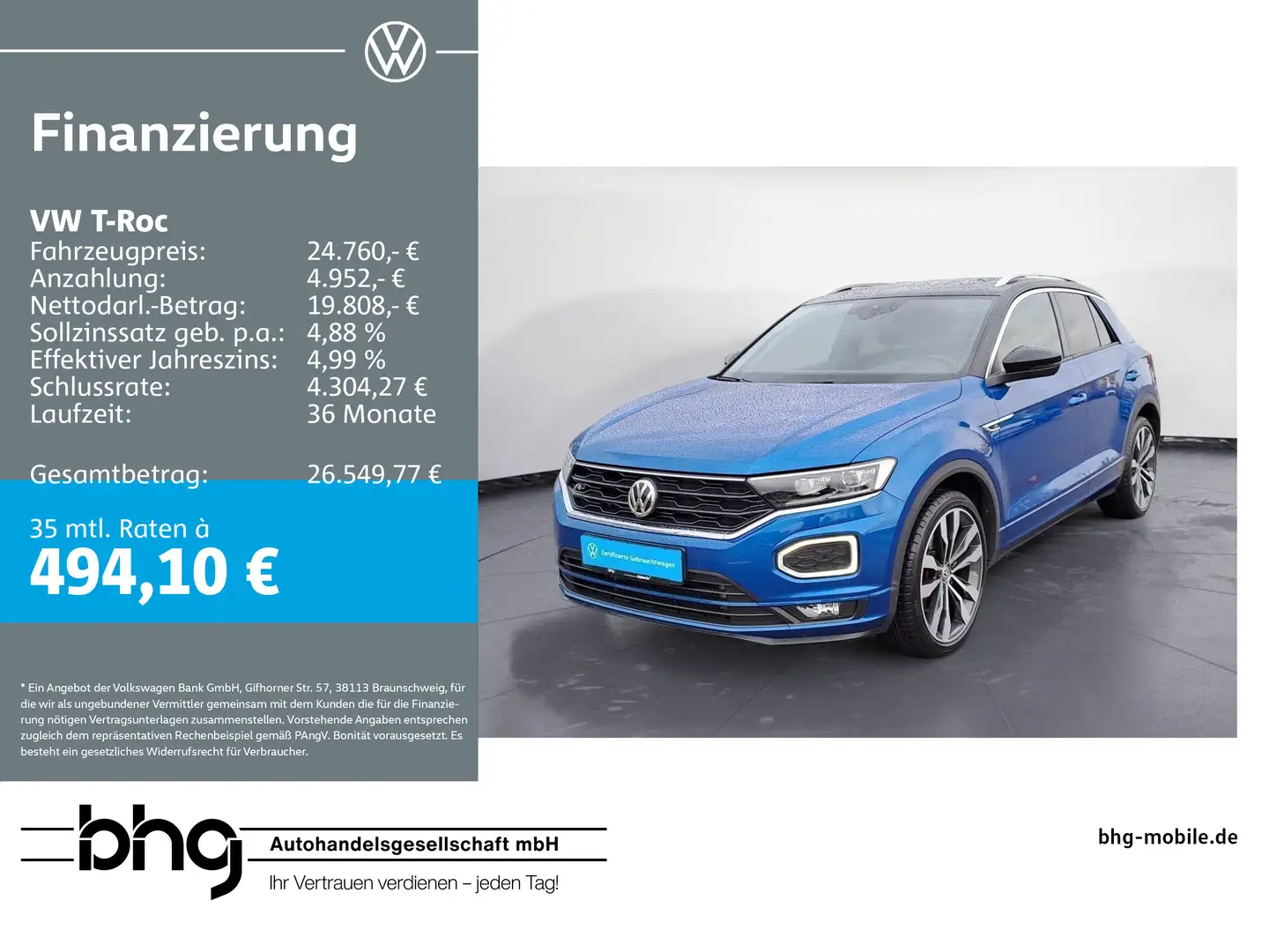 Volkswagen T-Roc 2.0 TSI DSG 4Motion Sport R-Line Pano DAB+ Blau - 1