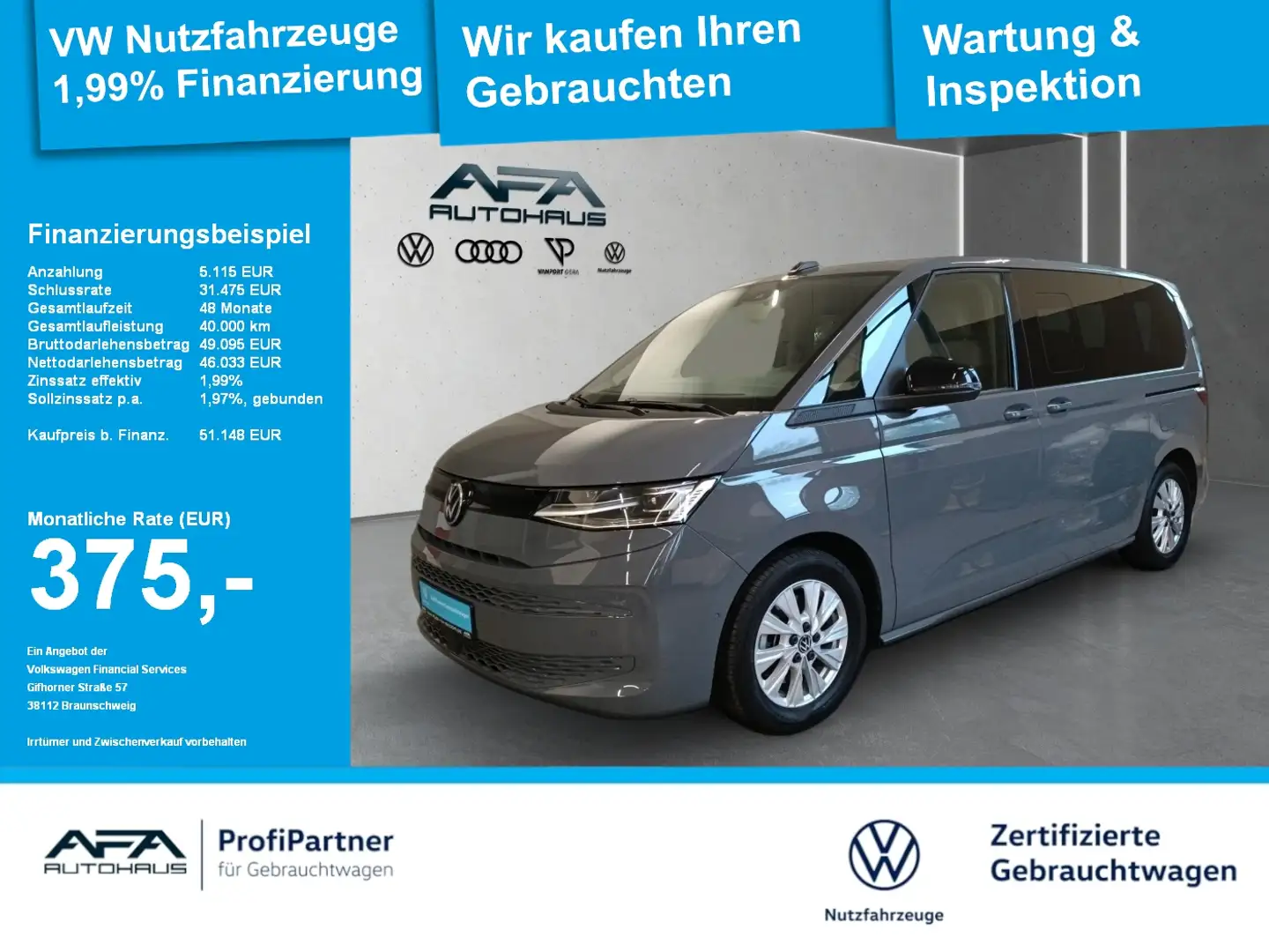 Volkswagen T7 Multivan 2,0 TDI DSG LED*Navi*AHK*Sthz Grijs - 1