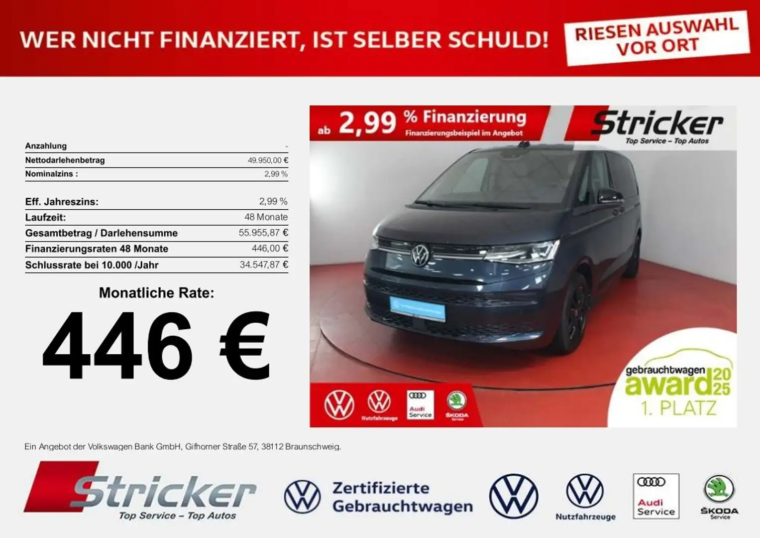 Volkswagen T7 Multivan Life 2.0 TDI DSG 446,-ohne Anzahlung AHK IQ.Light Kék - 1
