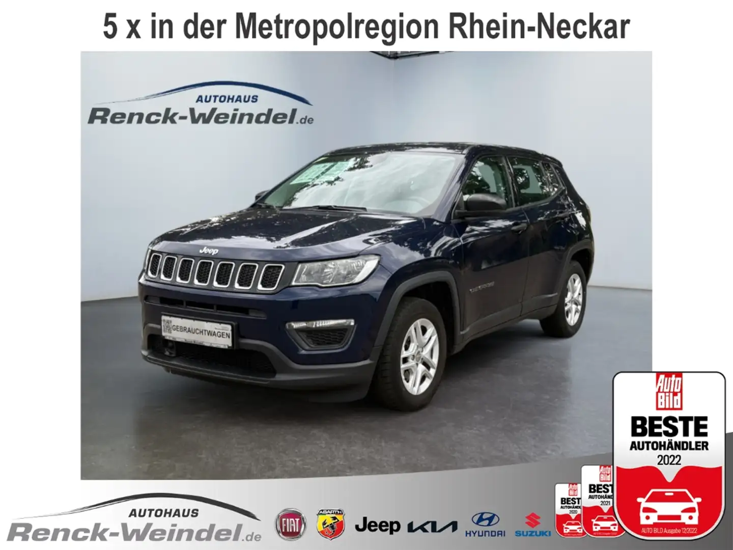 Jeep Compass Sport DAB Spurhalteass. Notbremsass. Temp Tel.-Vor Bleu - 1