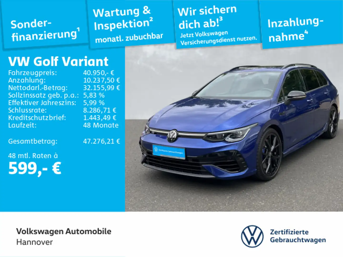 Volkswagen Golf Variant Golf VIII Variant 2.0 TSI DSG R Navi Pano Kamera Blau - 1