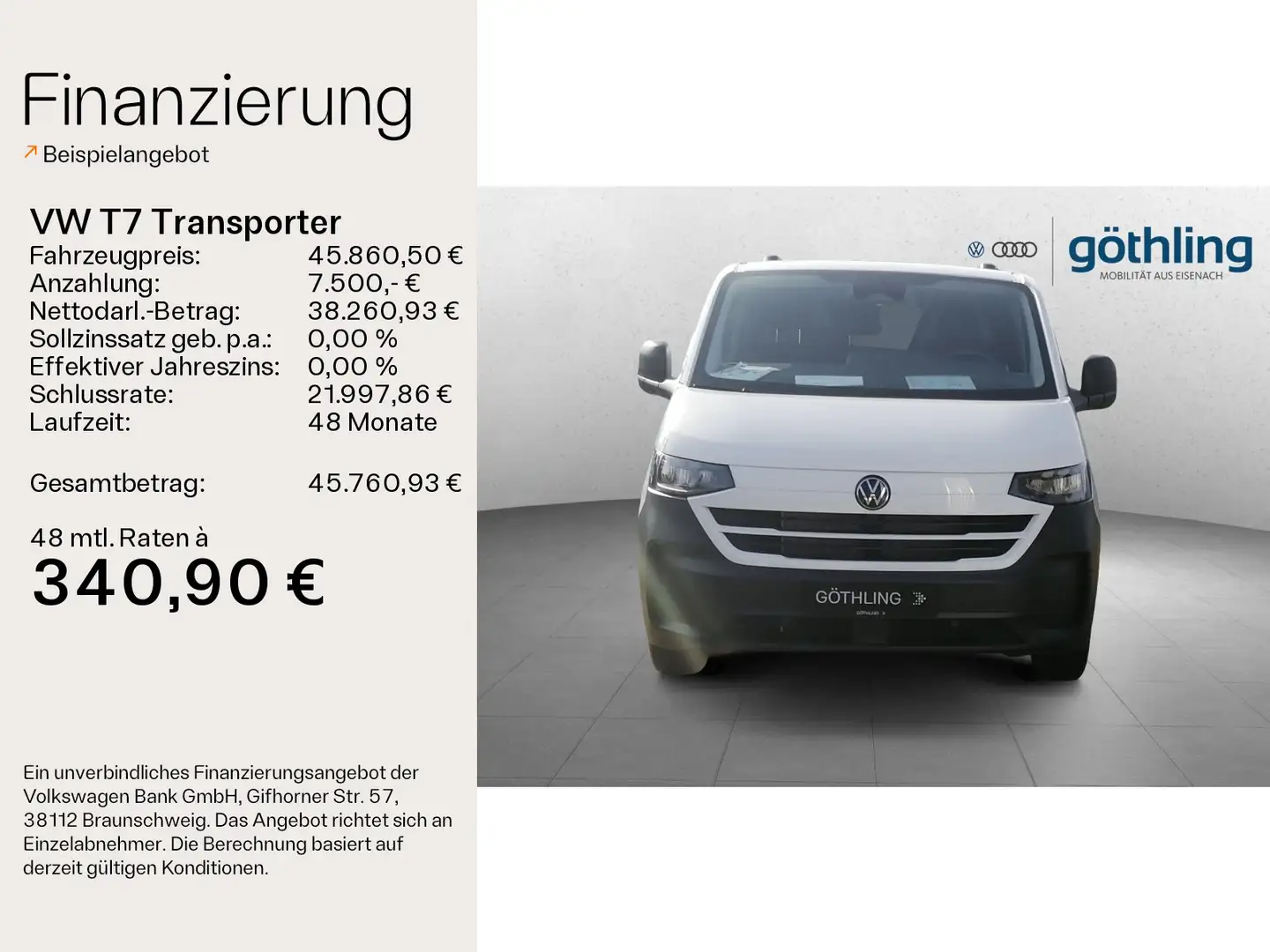 Volkswagen T7 Transporter Kasten TDI *AHK*LED*Holzboden*GJR Blanc - 2