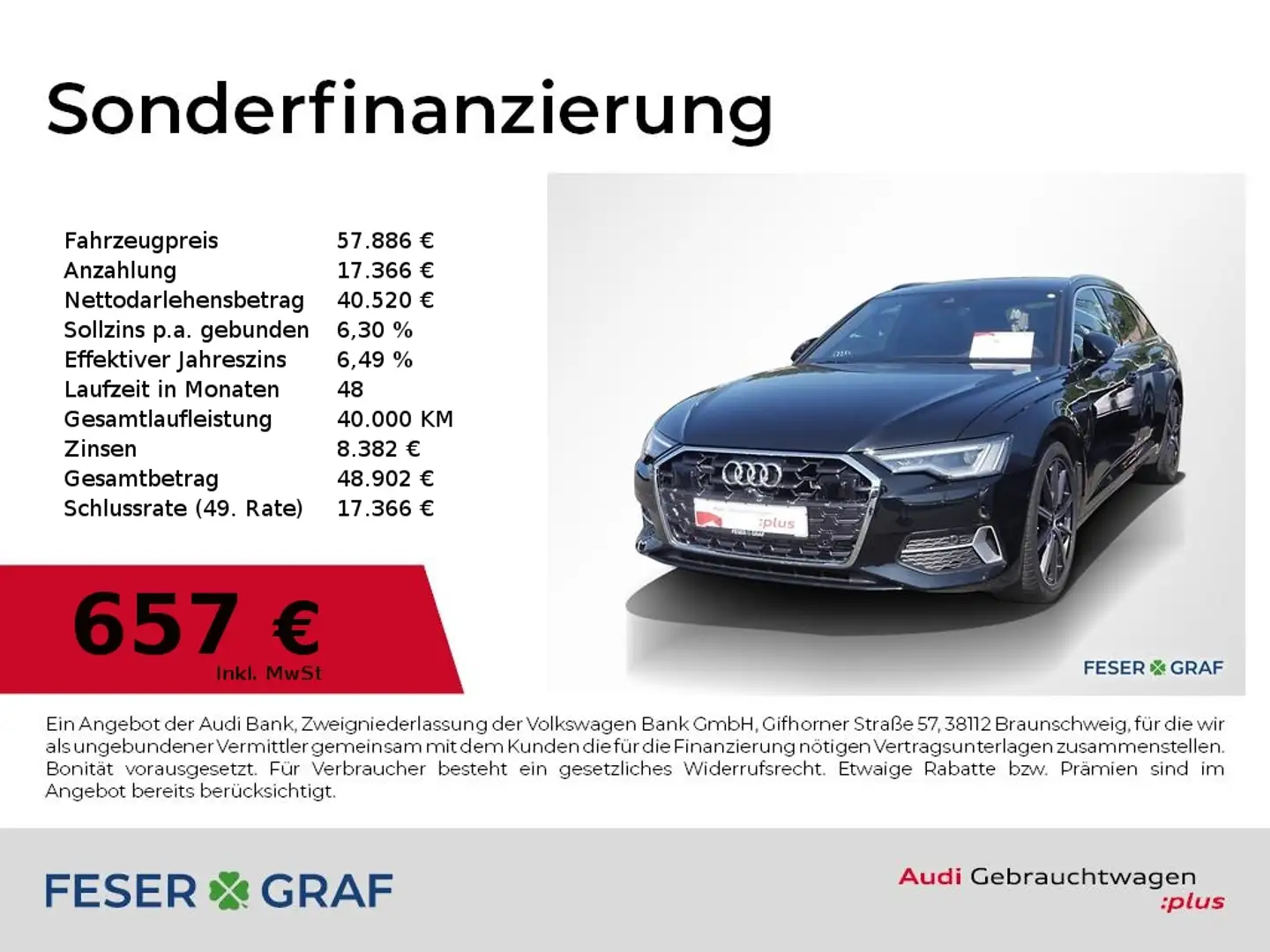 Audi A6 Avant 45 TFSI qu adv Leder,Sitzbel,Navi,20" Schwarz - 1