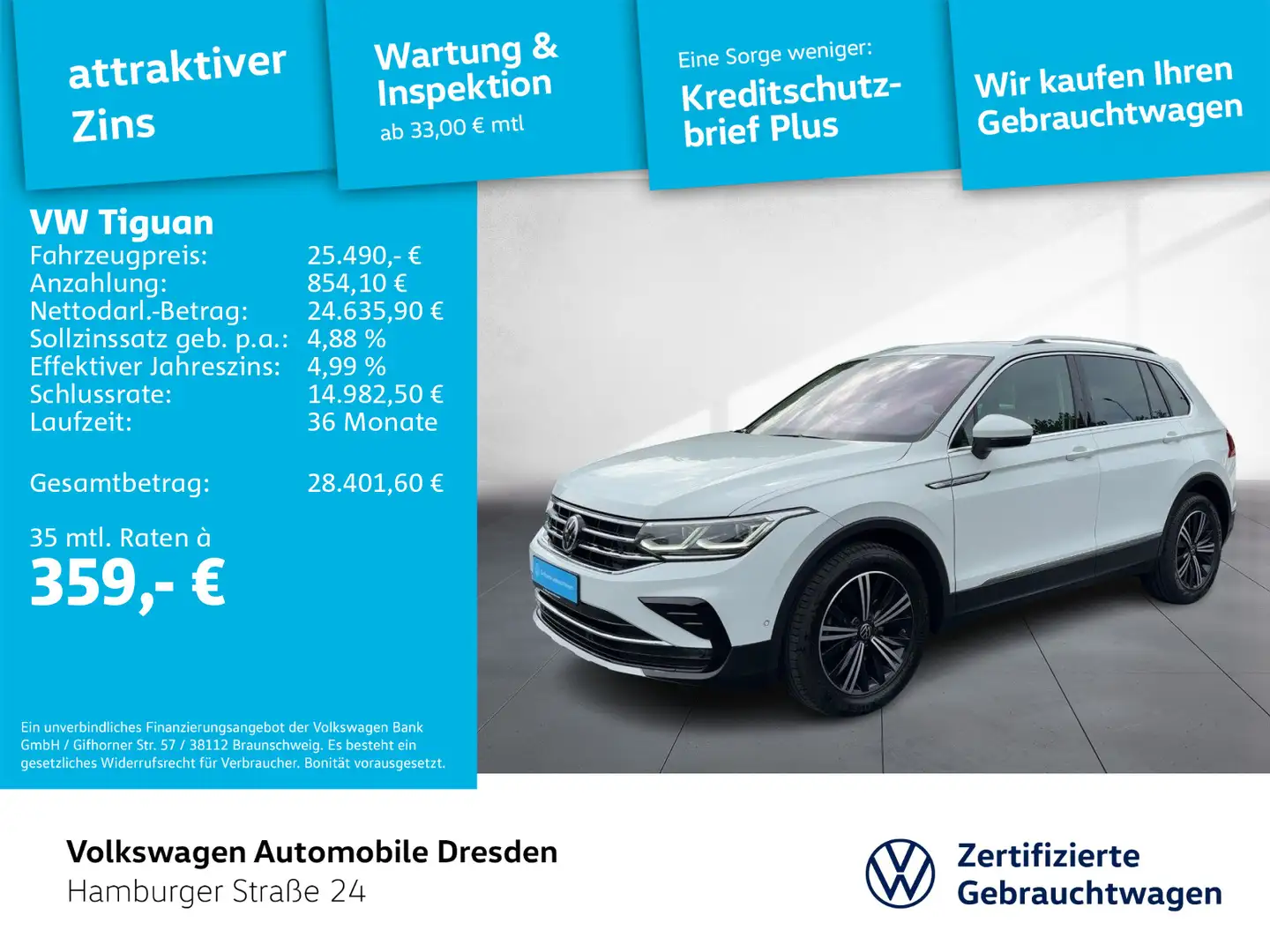 Volkswagen Tiguan Elegance 1.5 TSI DSG LED STANDHZG KAMERA Blanc - 1