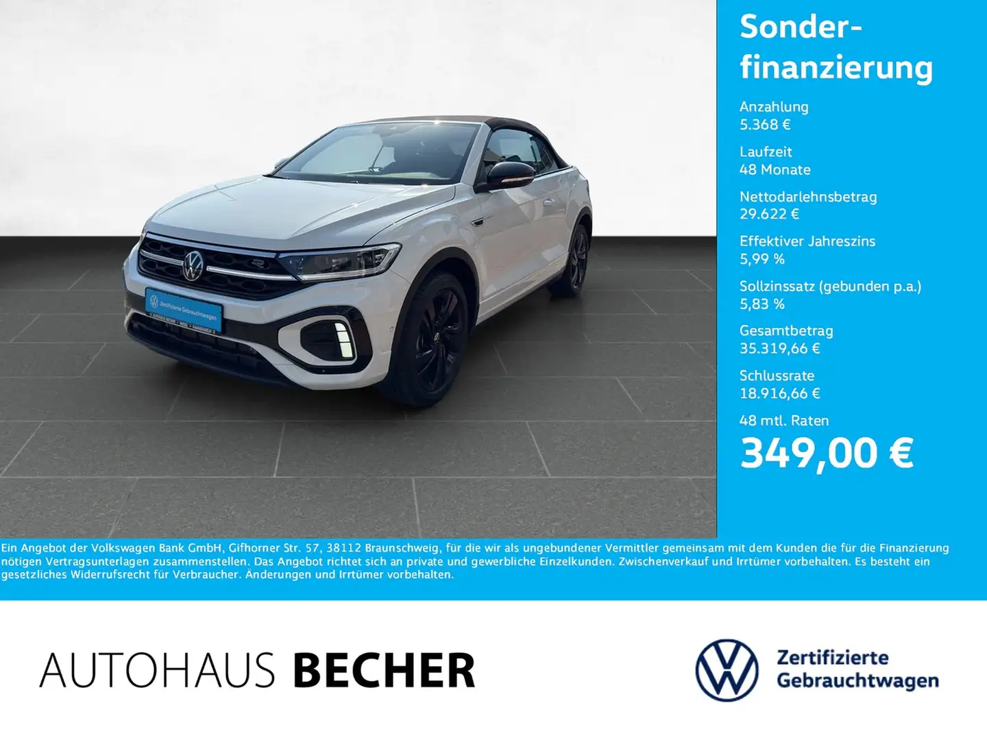 Volkswagen T-Roc Cabrio R Line 1.5 TSI DSG /Navi/Rückfahrk Weiß - 1