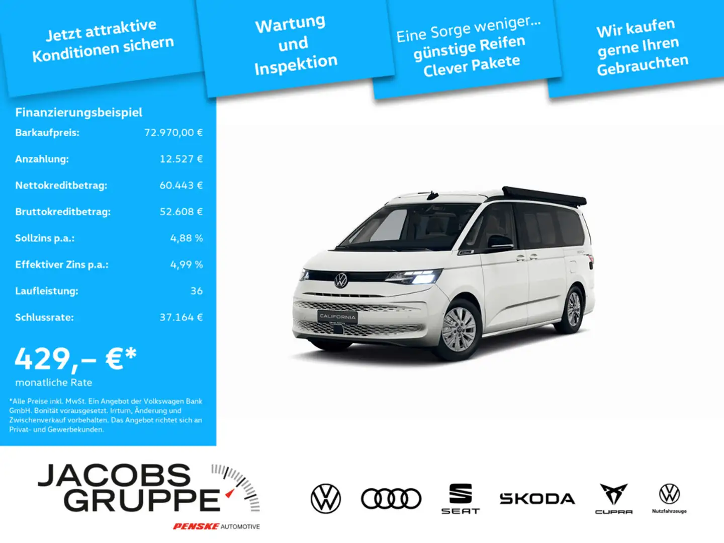 Volkswagen T7 California Beach Camper verfügbar Dezember 2025 Weiß - 1