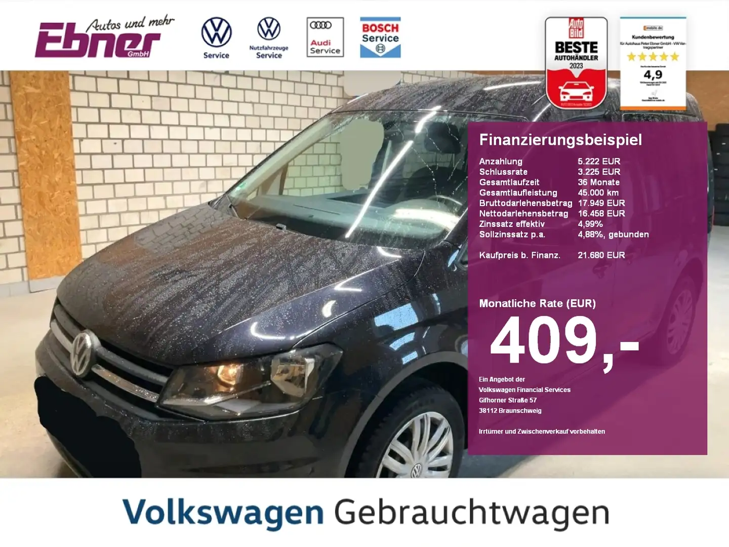 Volkswagen Caddy COOL&FIND 1.4TSI 131PS NAVI+SITZHZG+PARKASSIST+GRA Schwarz - 1