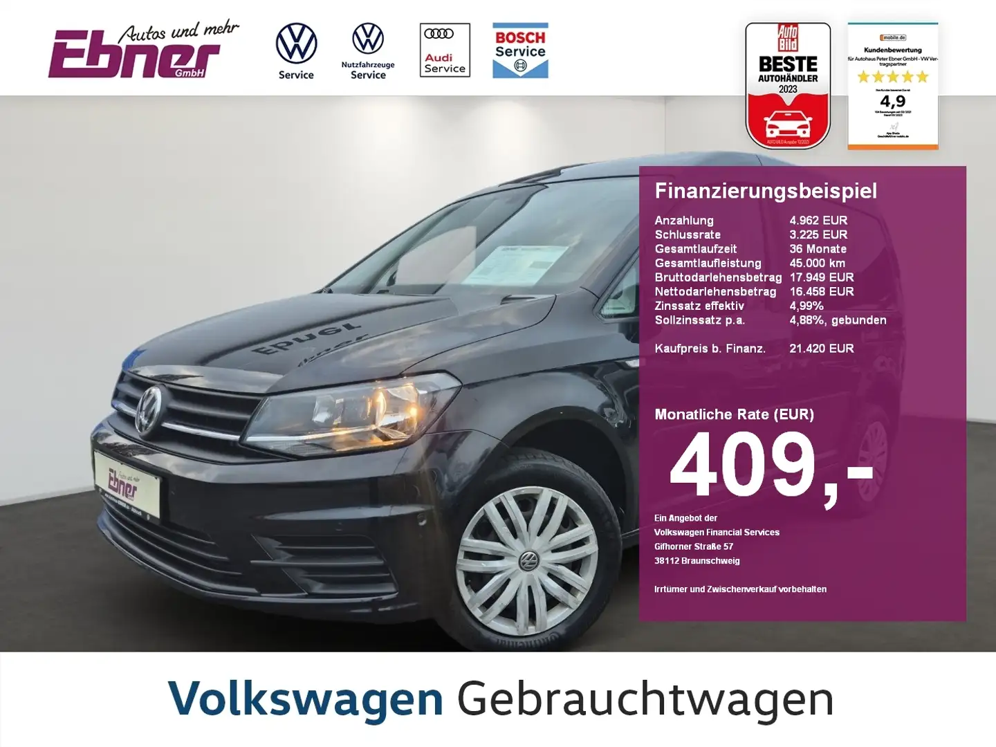 Volkswagen Caddy COOL&FIND 1.4TSI 131PS NAVI+SITZHZG+PARKASSIST+GRA Schwarz - 1