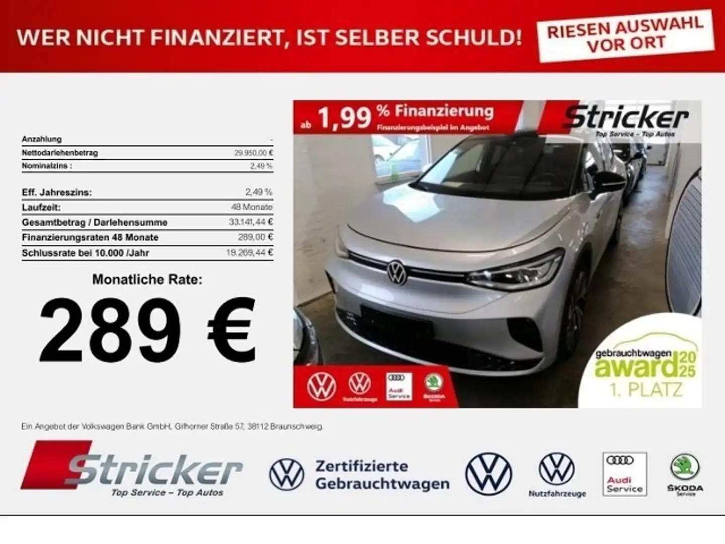 Volkswagen ID.4 GTX 220/77 289,-ohne Anzahlung Navi ACC Kamera Silber - 1