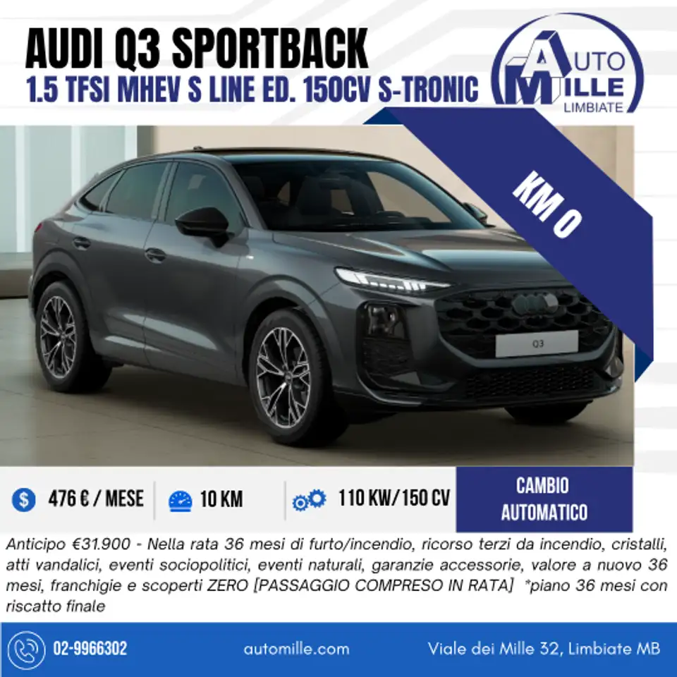 Audi Q3 1.5 tfsi mhev S line edition 150cv s-tronic *NON VINCOLATO A FINANZIAMENTO*