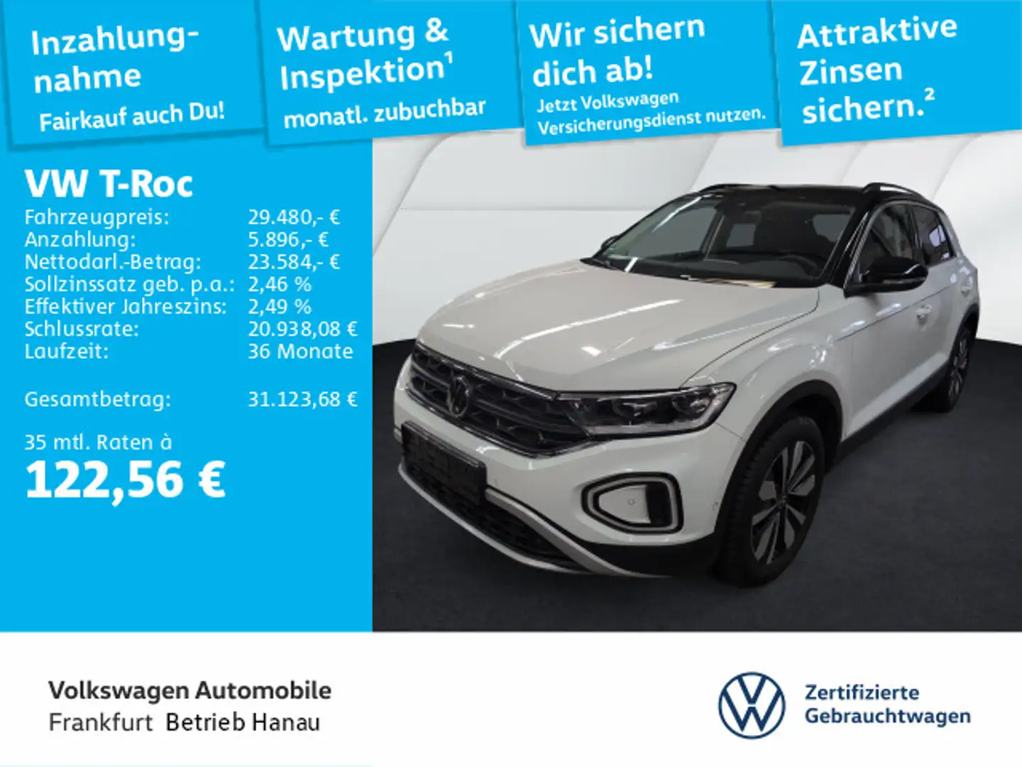 Volkswagen T-Roc 2.0 TDI DSG GOAL Navi ACC LED-Plus Weiß - 1