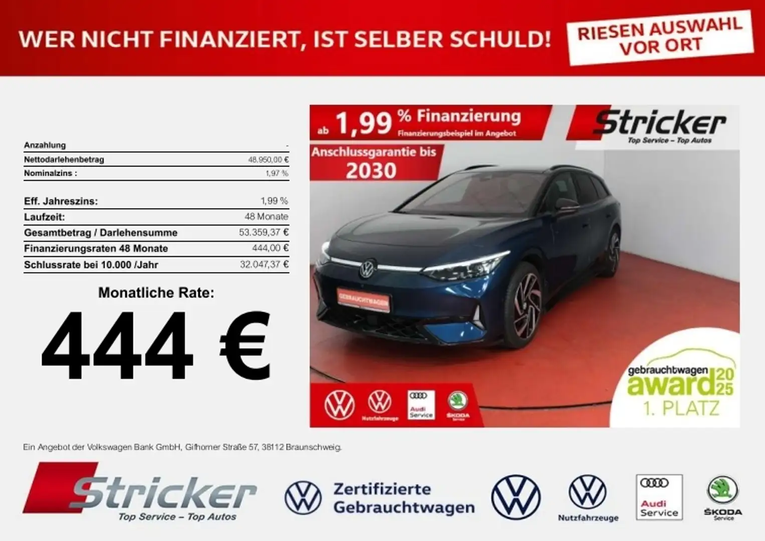 Volkswagen ID.7 GTX Tourer 210/86 444,-ohne Anzahlung AHK DCC Blau - 1