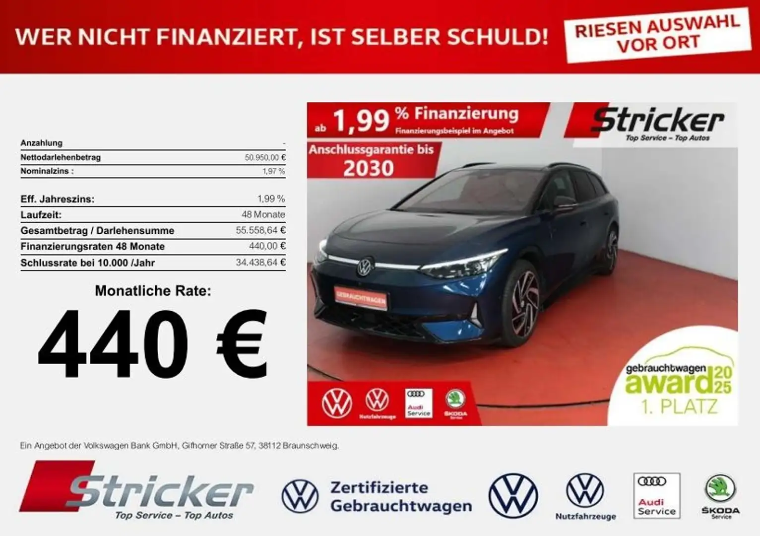 Volkswagen ID.7 GTX Tourer 210/86 440,-ohne Anzahlung AHK DCC Blau - 1