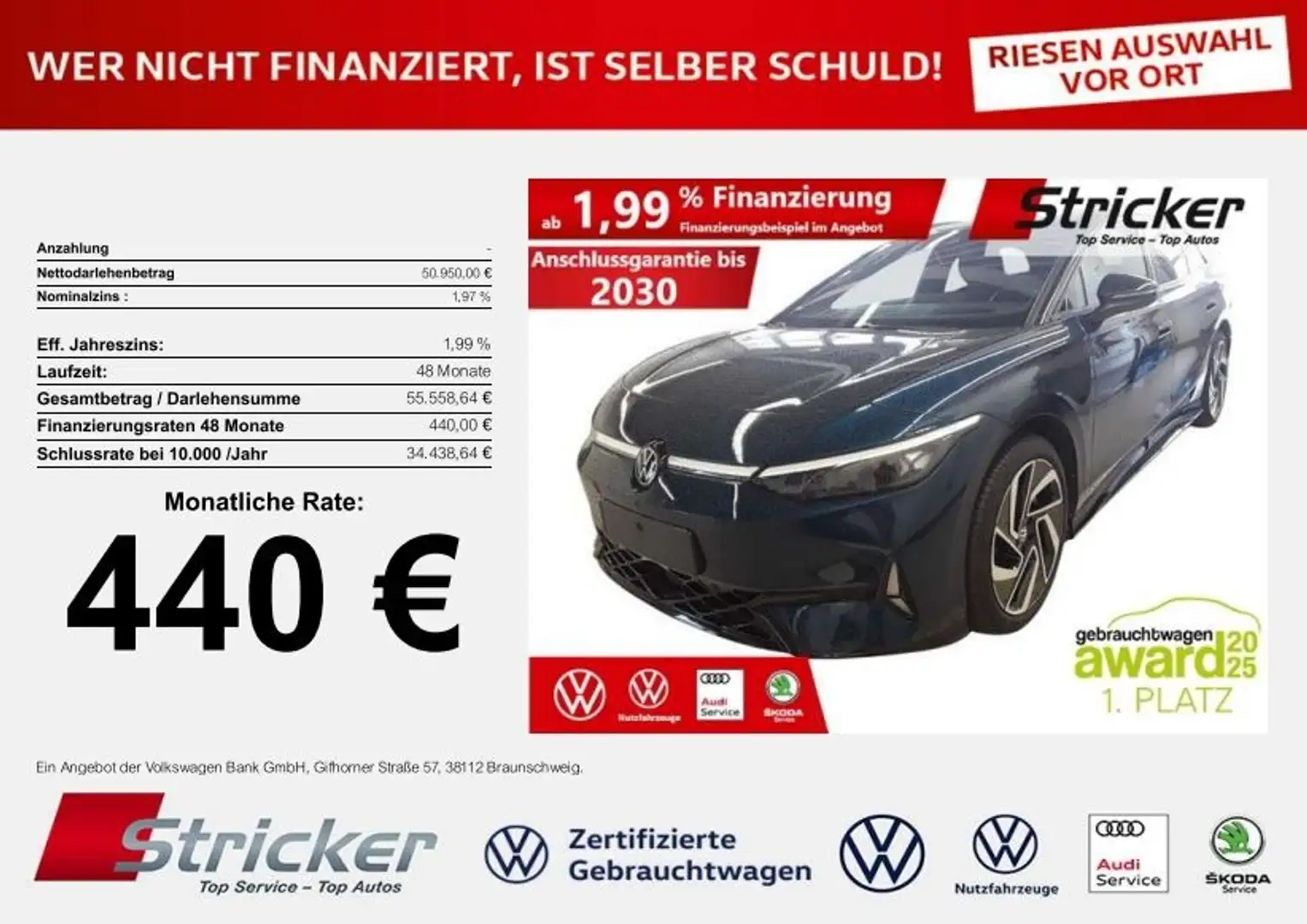 Volkswagen ID.7 GTX Tourer 210/86 440,-ohne Anzahlung AHK DCC Blau - 1