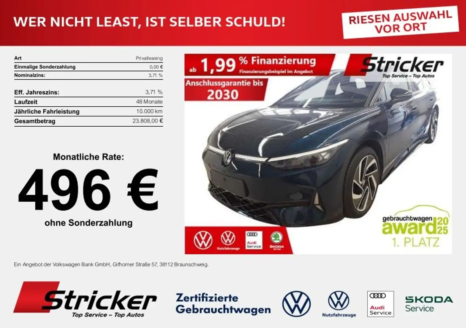 Volkswagen ID.7 GTX Tourer 210/86 440,-ohne Anzahlung AHK DCC Blau - 2