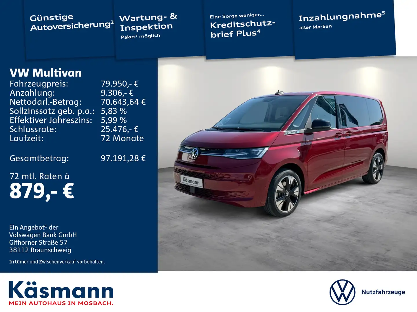 Volkswagen T7 Multivan T7 Multivan Life "Goal" eHybrid 4Mo AHK MATRIX K Rot - 1