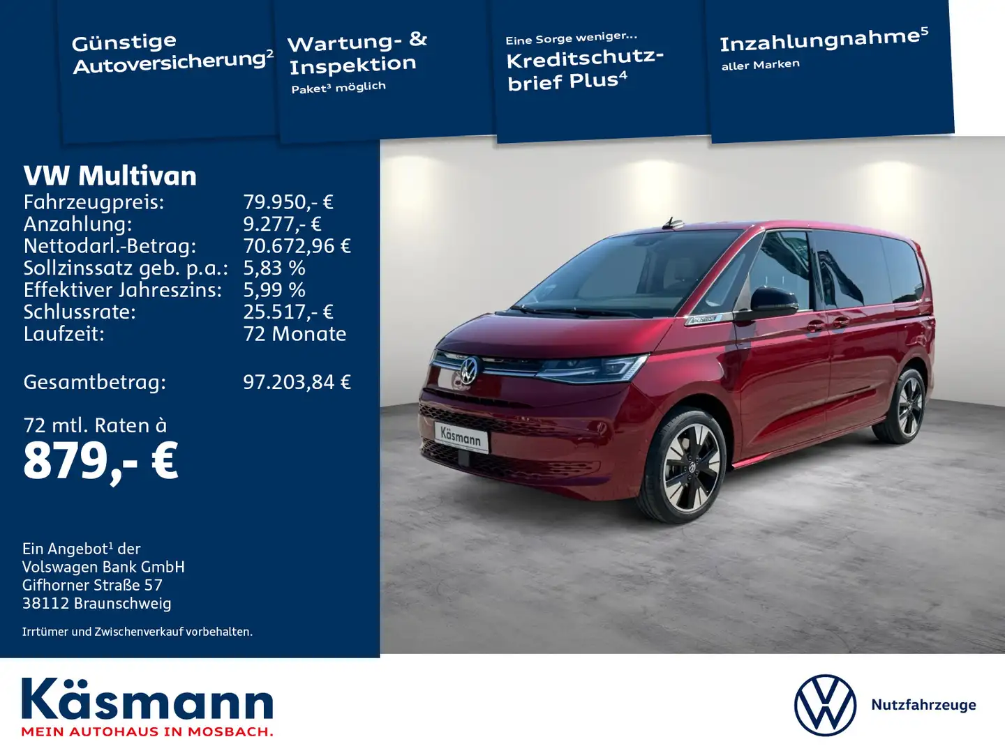 Volkswagen T7 Multivan T7 Multivan Life "Goal" eHybrid 4Mo AHK MATRIX K Rot - 1