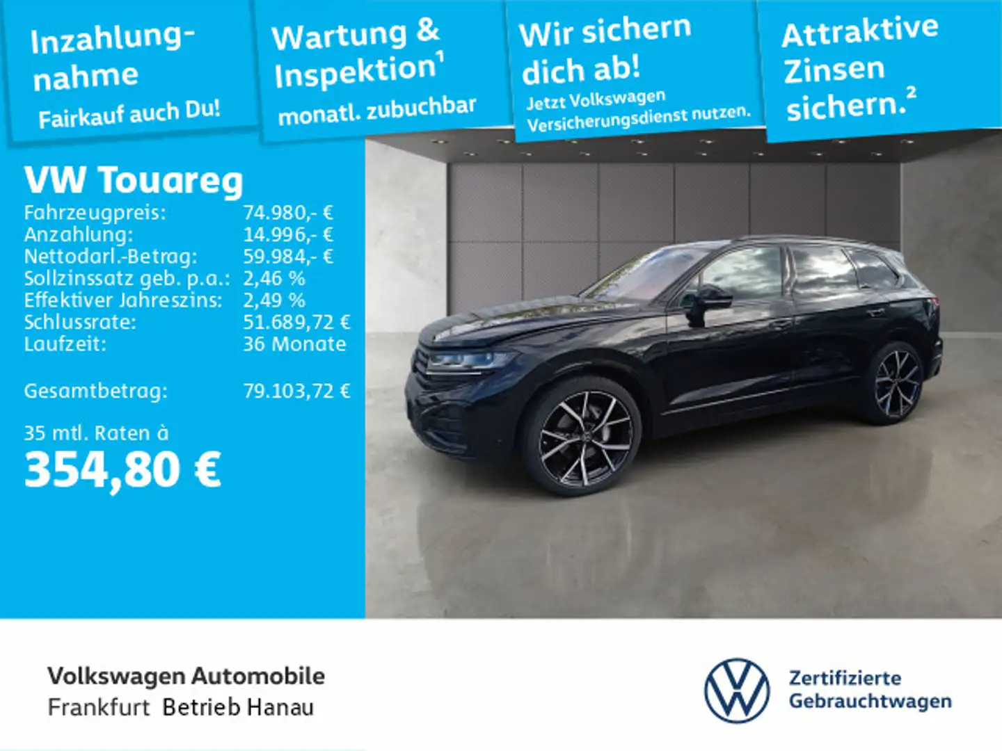 Volkswagen Touareg 3.0 TDI 4Motion R-Line Navi Leder FrontA Schwarz - 1