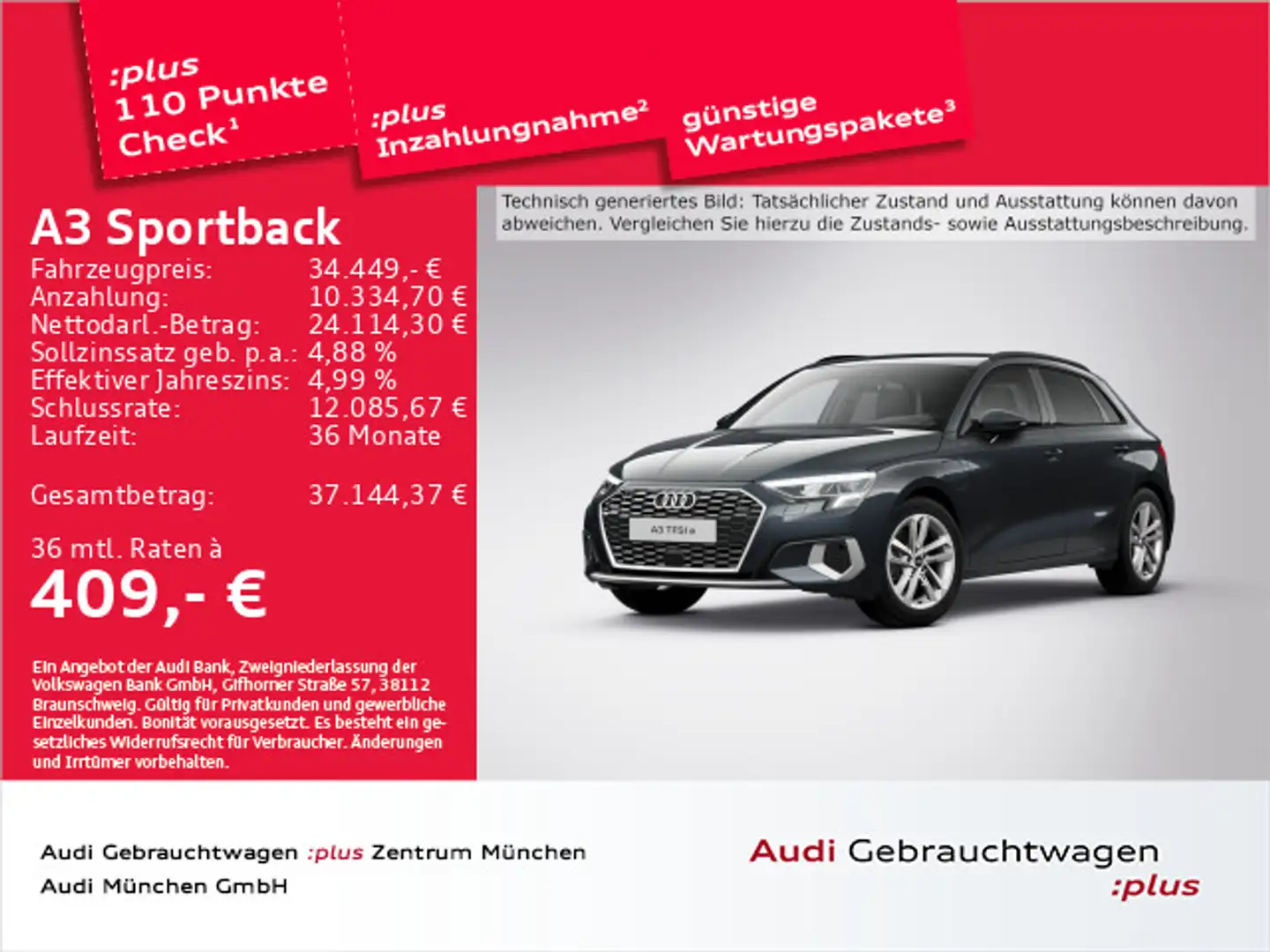 Audi A3 TFSI e S tronic advanced Virtual+/A Grau - 1