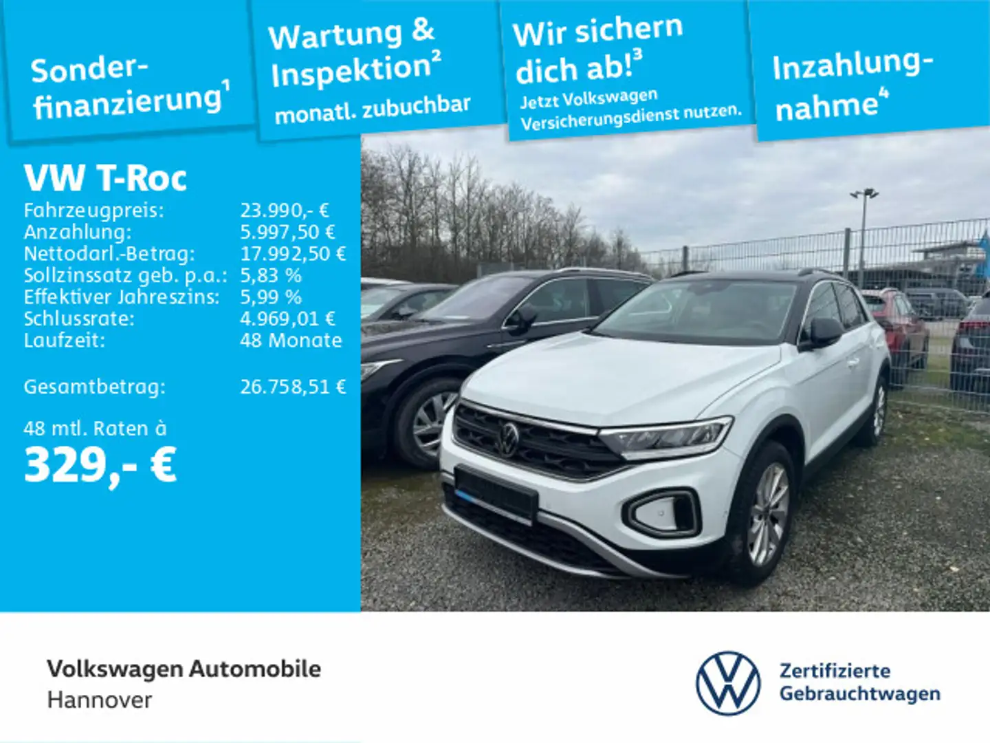 Volkswagen T-Roc 1.5 TSI DSG Navi AHK LED DigCockpit PDC SH Weiß - 1