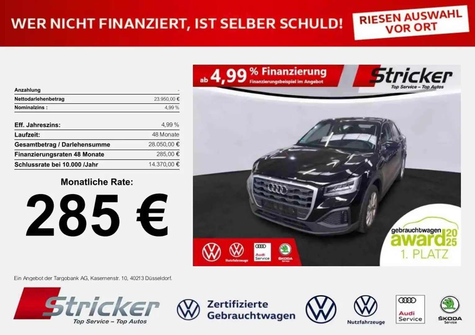 Audi Q2 35 1.5TFSI DSG 285,-ohne Anzahlung Kamera Sitzhei Schwarz - 1
