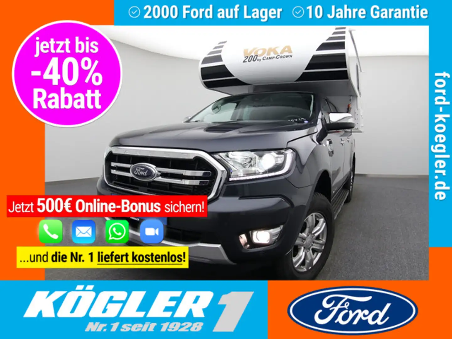 Ford Ranger DoKa Limited Wohnkabine/AHK/PDC/Leder Grau - 1