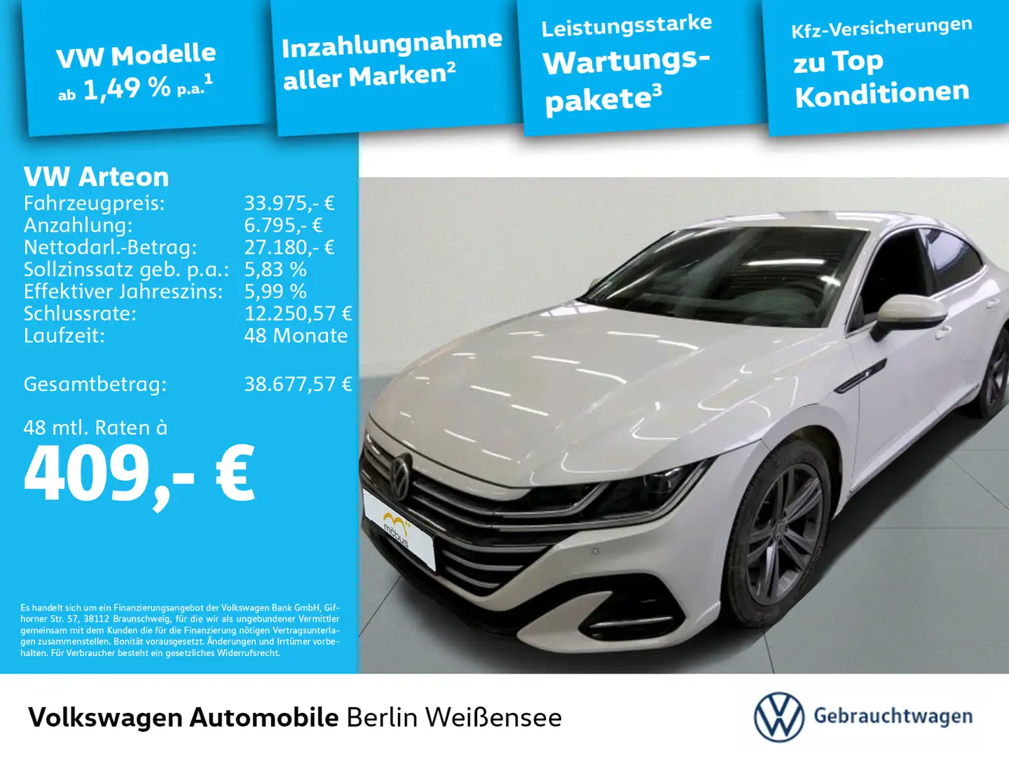 Volkswagen Arteon 2.0 TDI R-Line *DSG*APP*ACC*LED*NAV*RFK* Weiß - 1