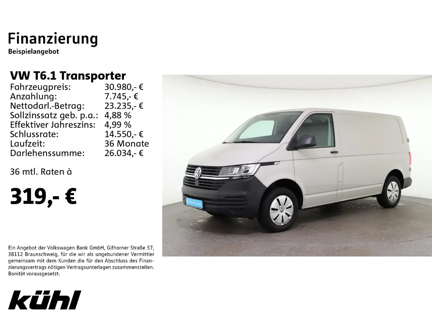 Volkswagen T6.1 Transporter T6.1 Kasten 2.0 TDI Transporter Sitzhzg. Klimaan Сірий - 2