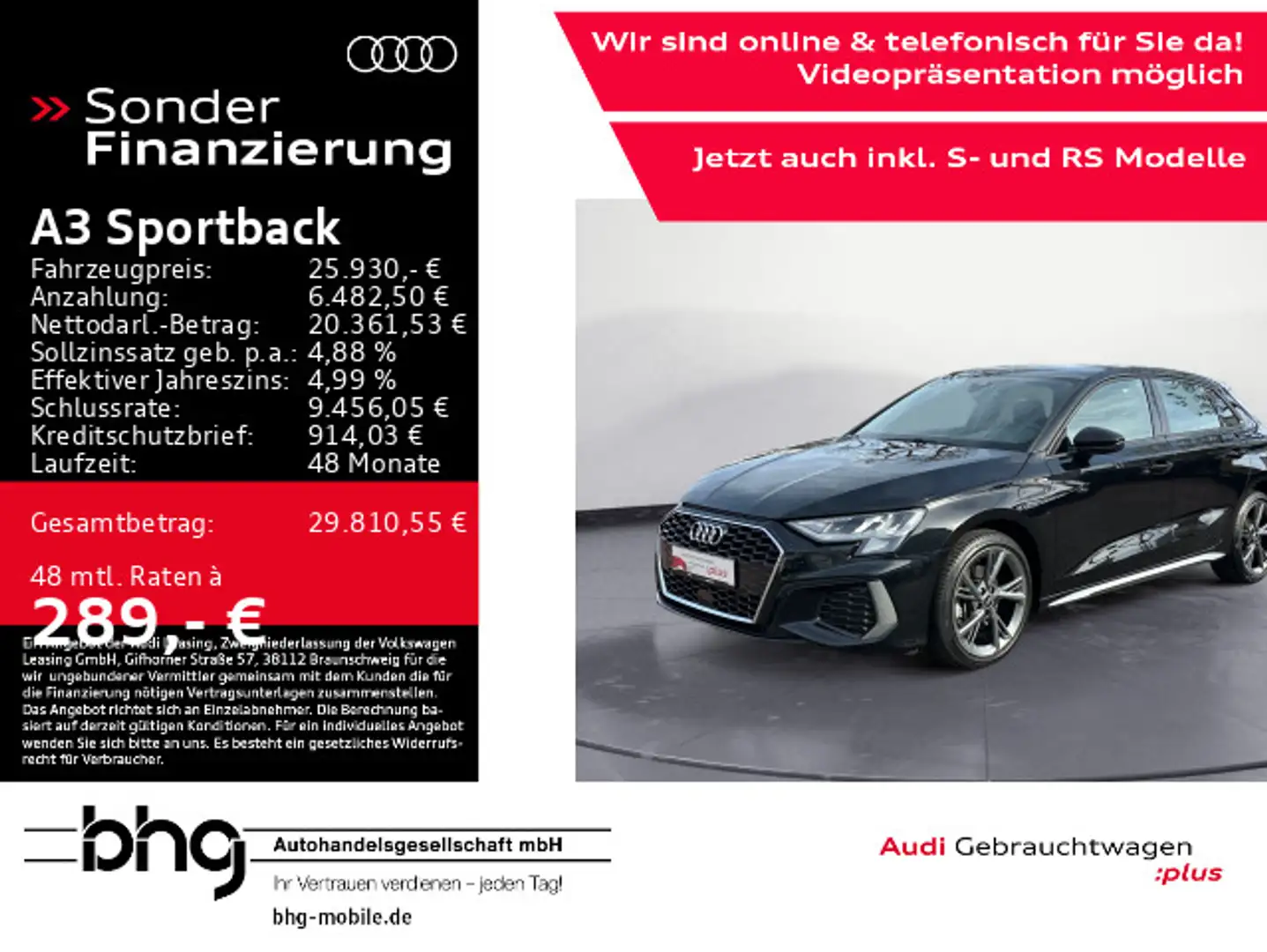 Audi A3 40 TFSIe S-line LED/Navi/B&O/Assist Schwarz - 1