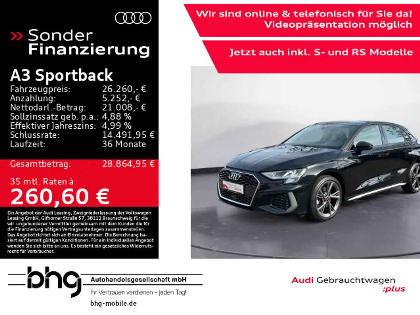 Audi A3 40 TFSIe S-line LED/Navi/B&O/Assist Schwarz - 1