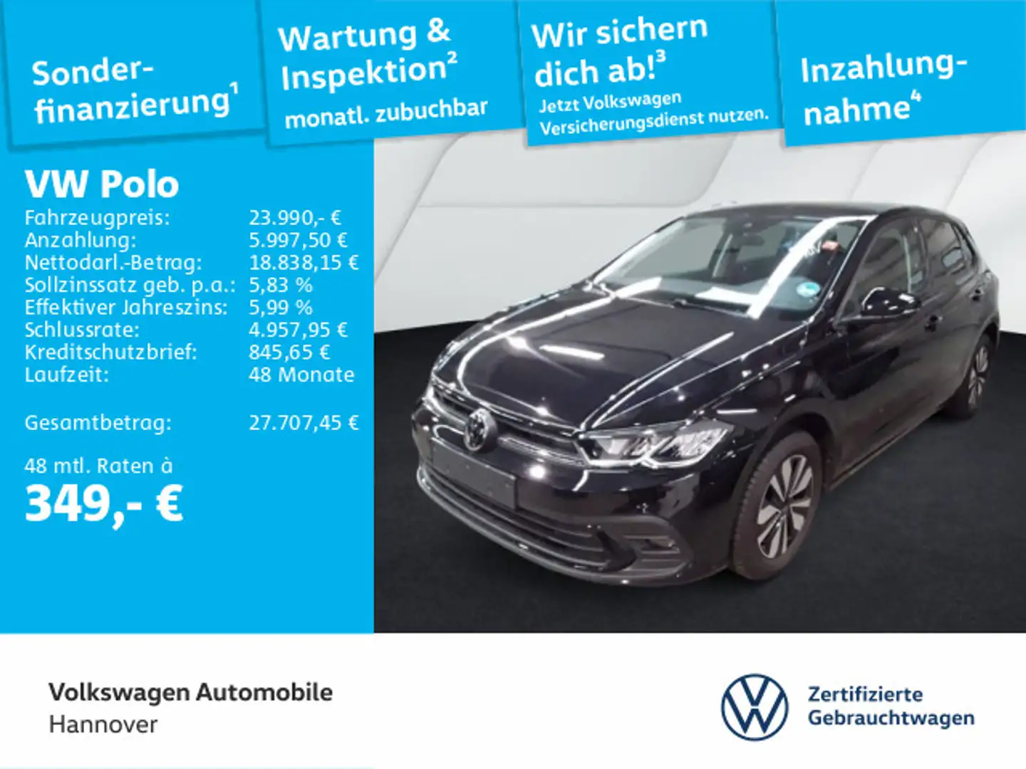 Volkswagen Polo 1.0 TSI DSG Goal Navi AHK Kamera ACC LED Di Schwarz - 1