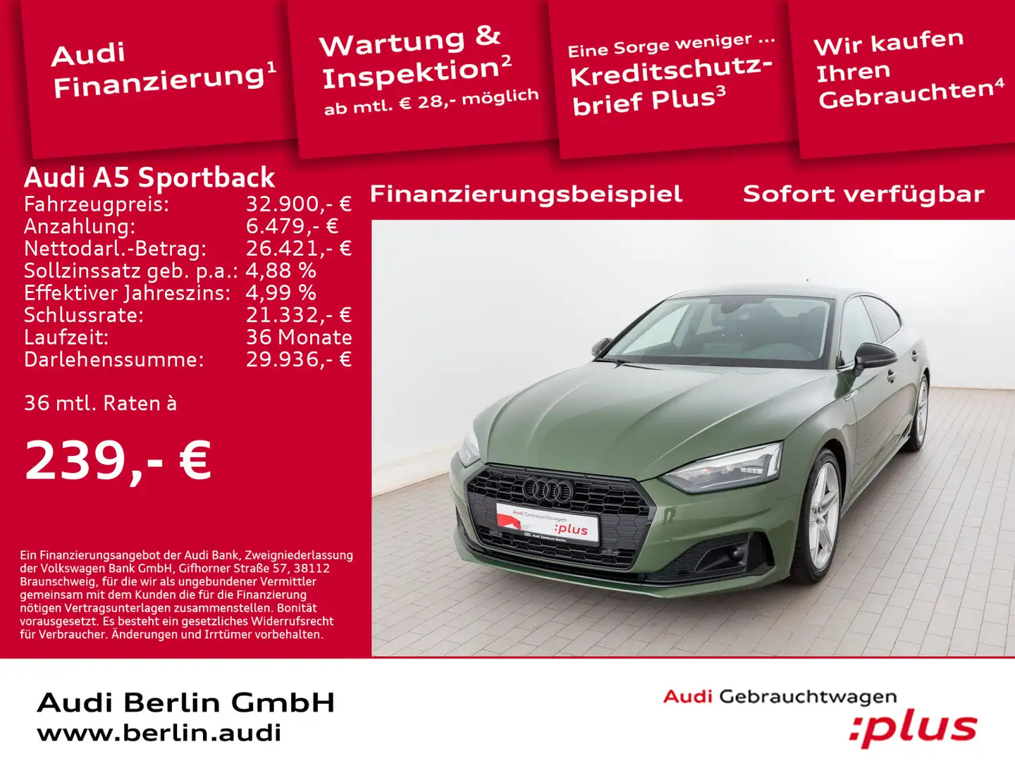 Audi A5 Advanced 35 TDI S tr. LED NAVI AHK Grün - 1