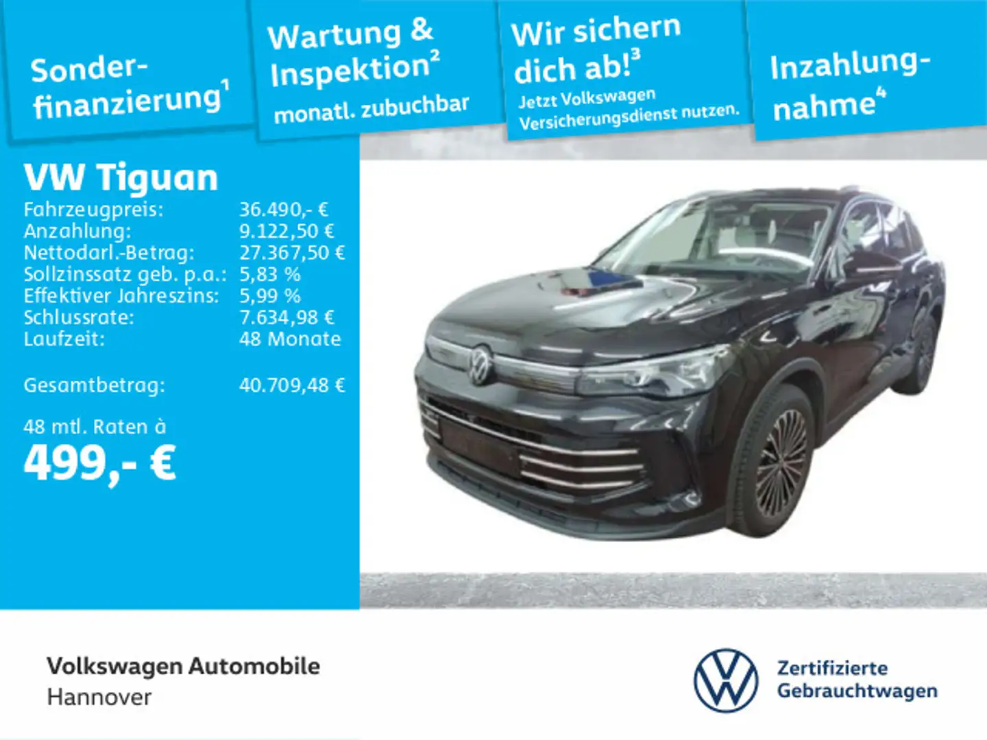 Volkswagen Tiguan 2.0 TDI DSG Elegance Navi AHK LED DigCock Schwarz - 1