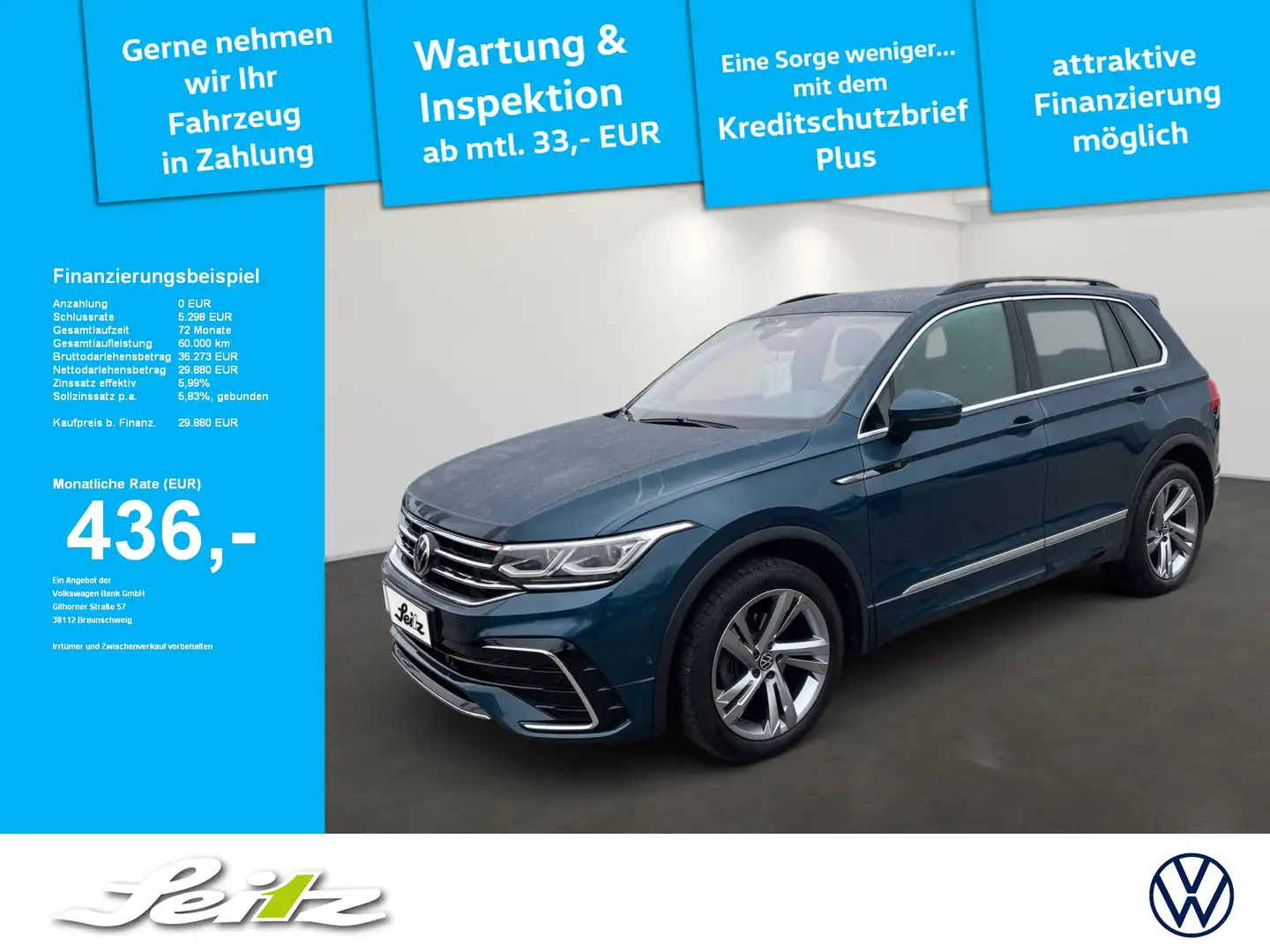 Volkswagen Tiguan 2.0 TDI 4M R-Line *AHK*MATRIX*KAMERA*NAVI* Bleu - 1