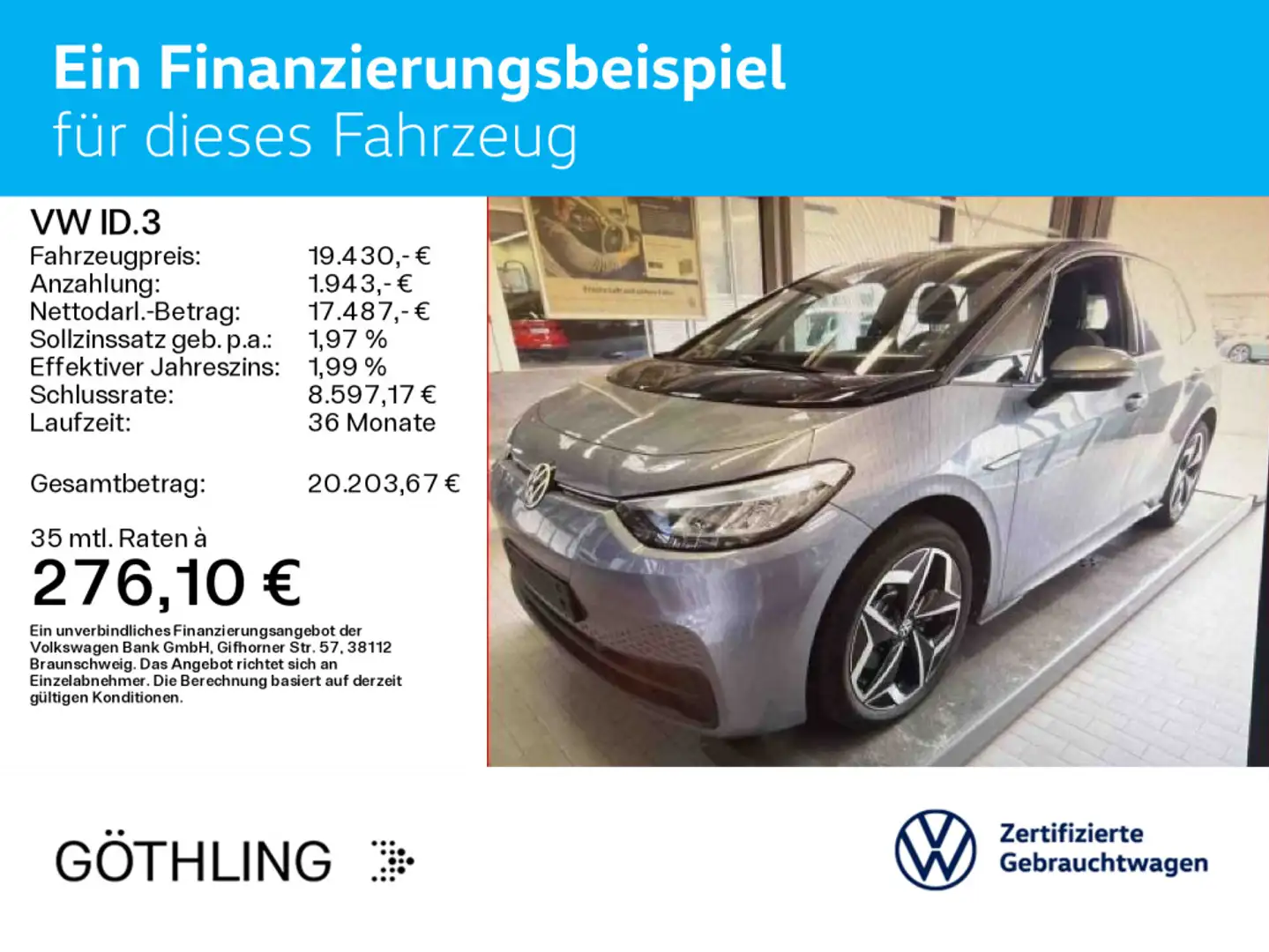 Volkswagen ID.3 Pure Performance City*NAVI*SHZ*19Zoll*ACC*P Blau - 2