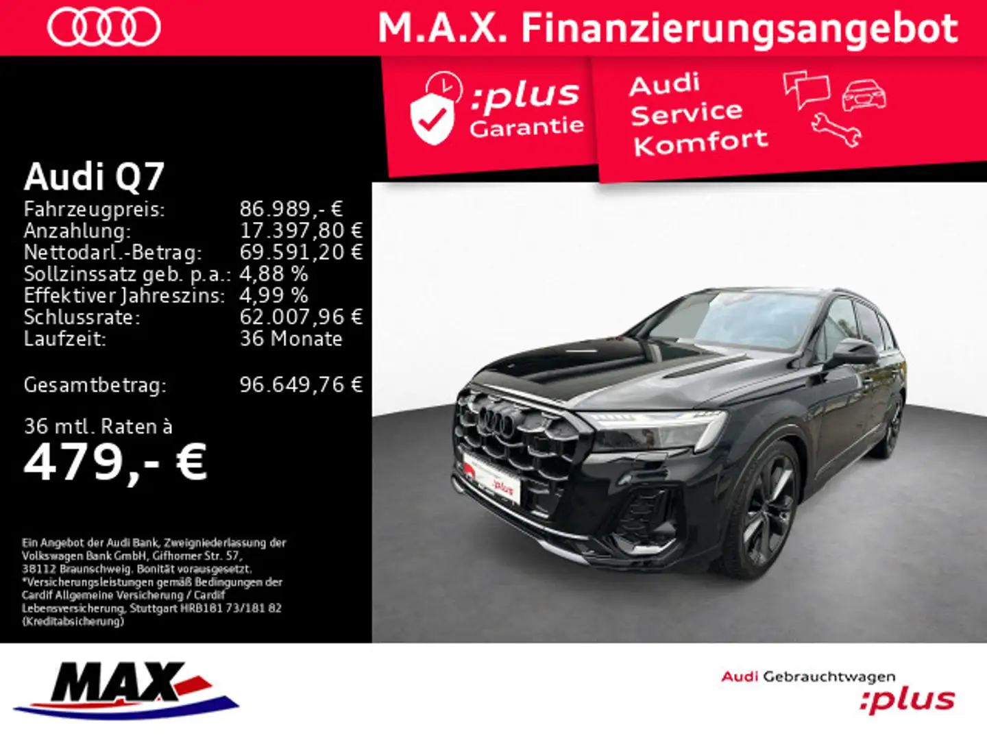 Audi Q7 50 TDI QUATT 7-SITZER S LINE MATRIX+AHK+PANO+ Schwarz - 1