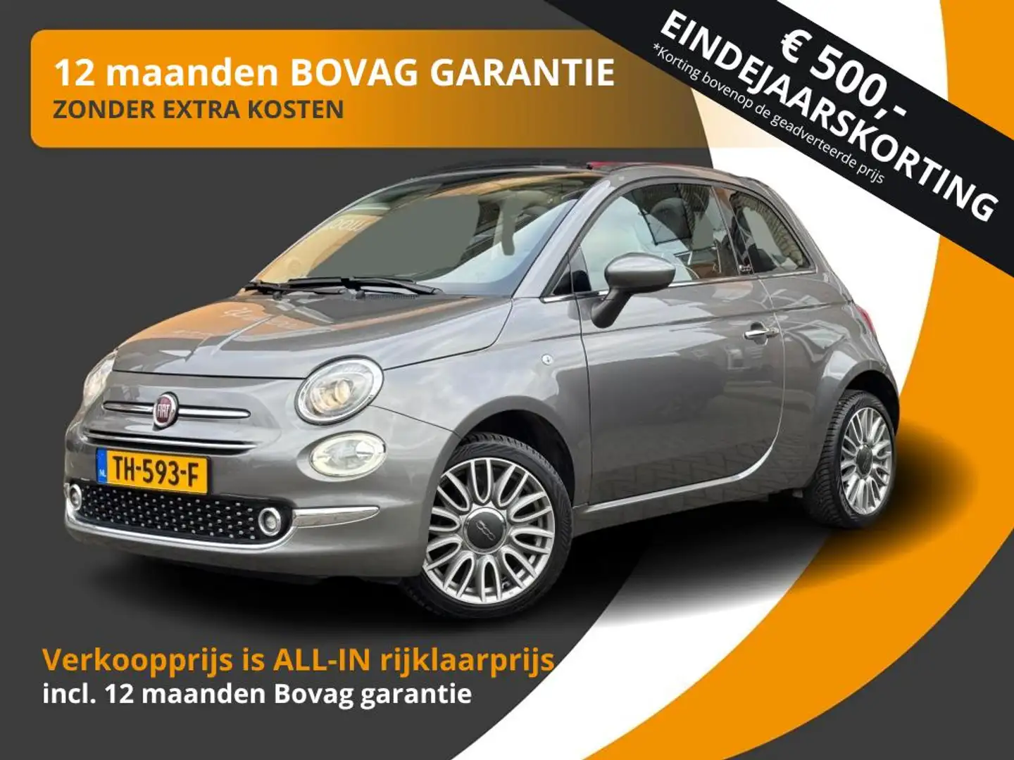Fiat 500C CABRIO TWINAIR TURBO LOUNGE NAVI/CRUISE/LED/52.000 Grijs - 1