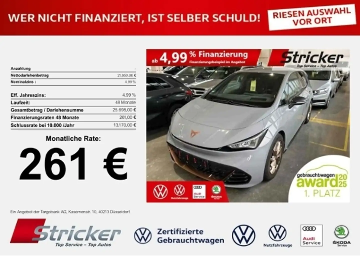 CUPRA Born 150/58 261,-ohne Anzahlung Navi Kamera Sitzheizun Grau - 1