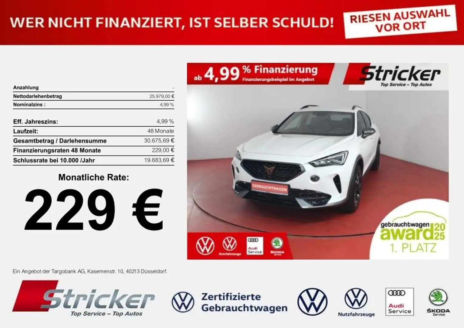 CUPRA Formentor 1.5TSI DSG 229,-ohne Anzahlung Kamera Sitzheizung Weiß - 1