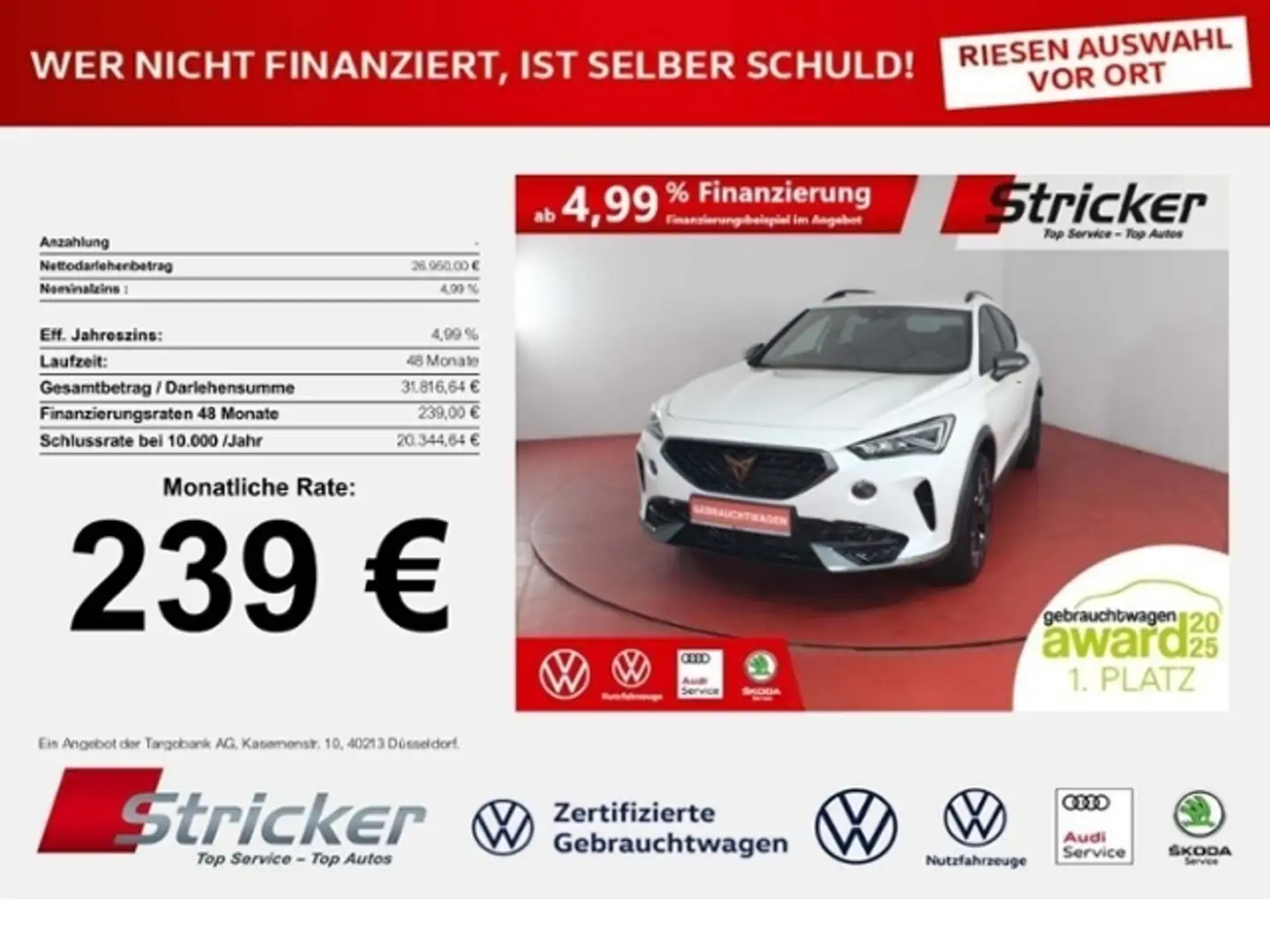 CUPRA Formentor 1.5TSI DSG 239,-ohne Anzahlung Kamera Sitzheizung Weiß - 1