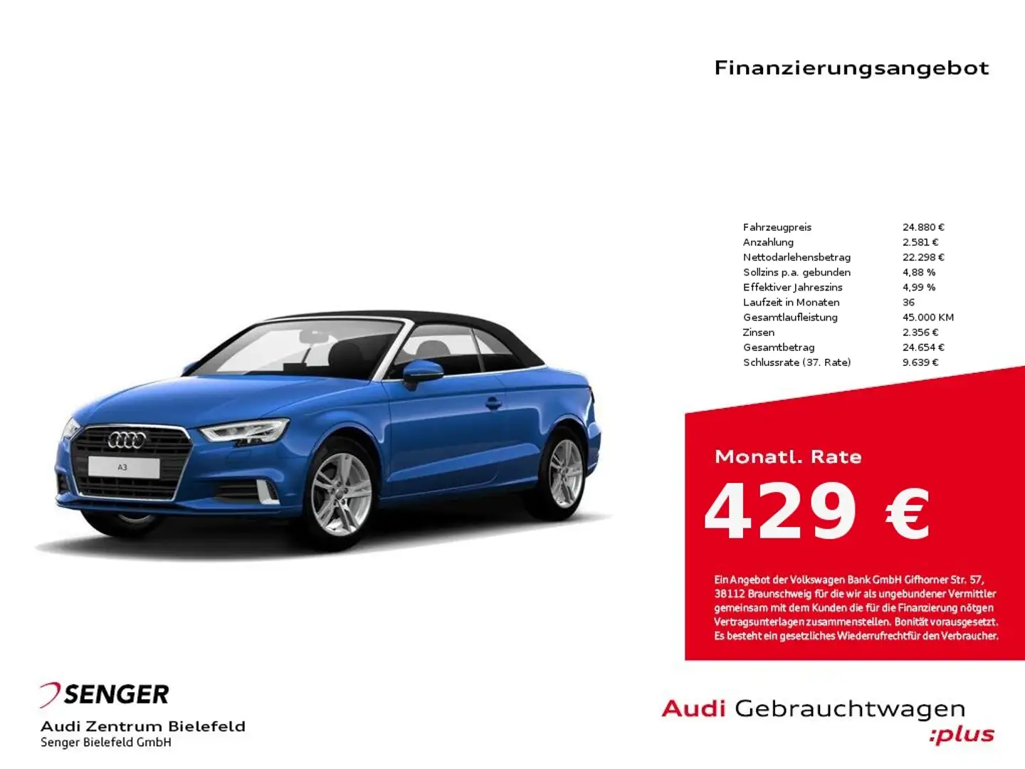 Audi A3 Cabriolet Sport 35 TFSI Licht-Paket MMI LED Tempom Blau - 1